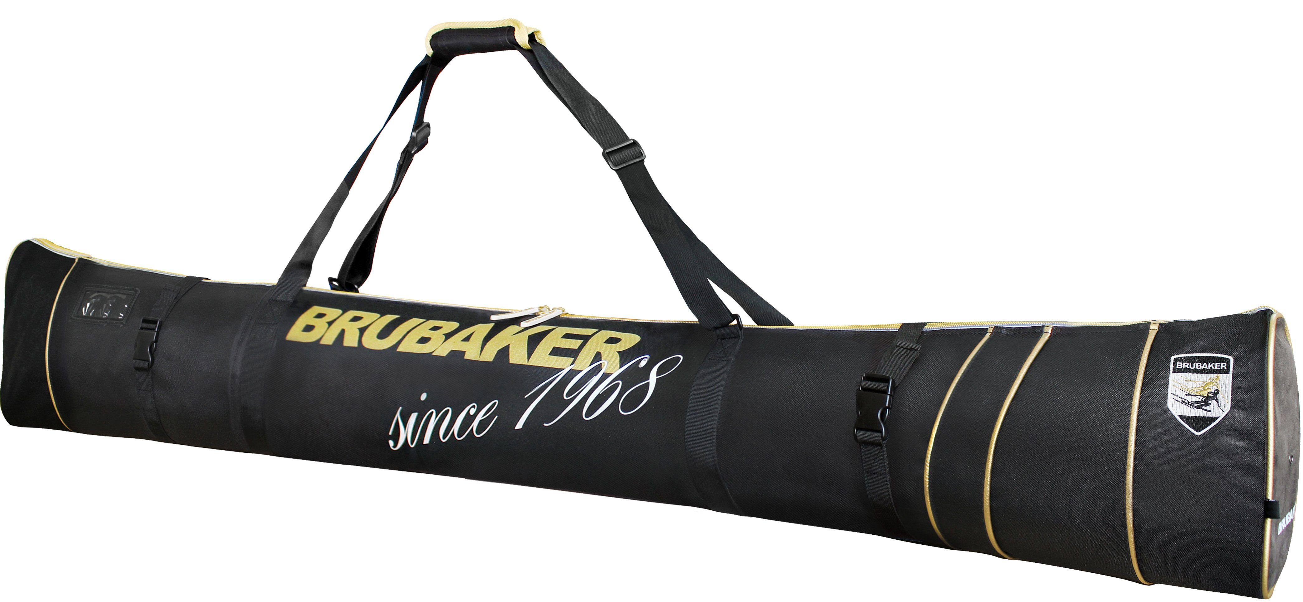 BRUBAKER Sporttasche Carver Pro Skitasche Grenoble Schwarz (1-tlg., reißfest und schnittfest), gepolsterter Skisack mit Zipperverschluss, Skibag für Skier und Skistöcke, Ski Tasche