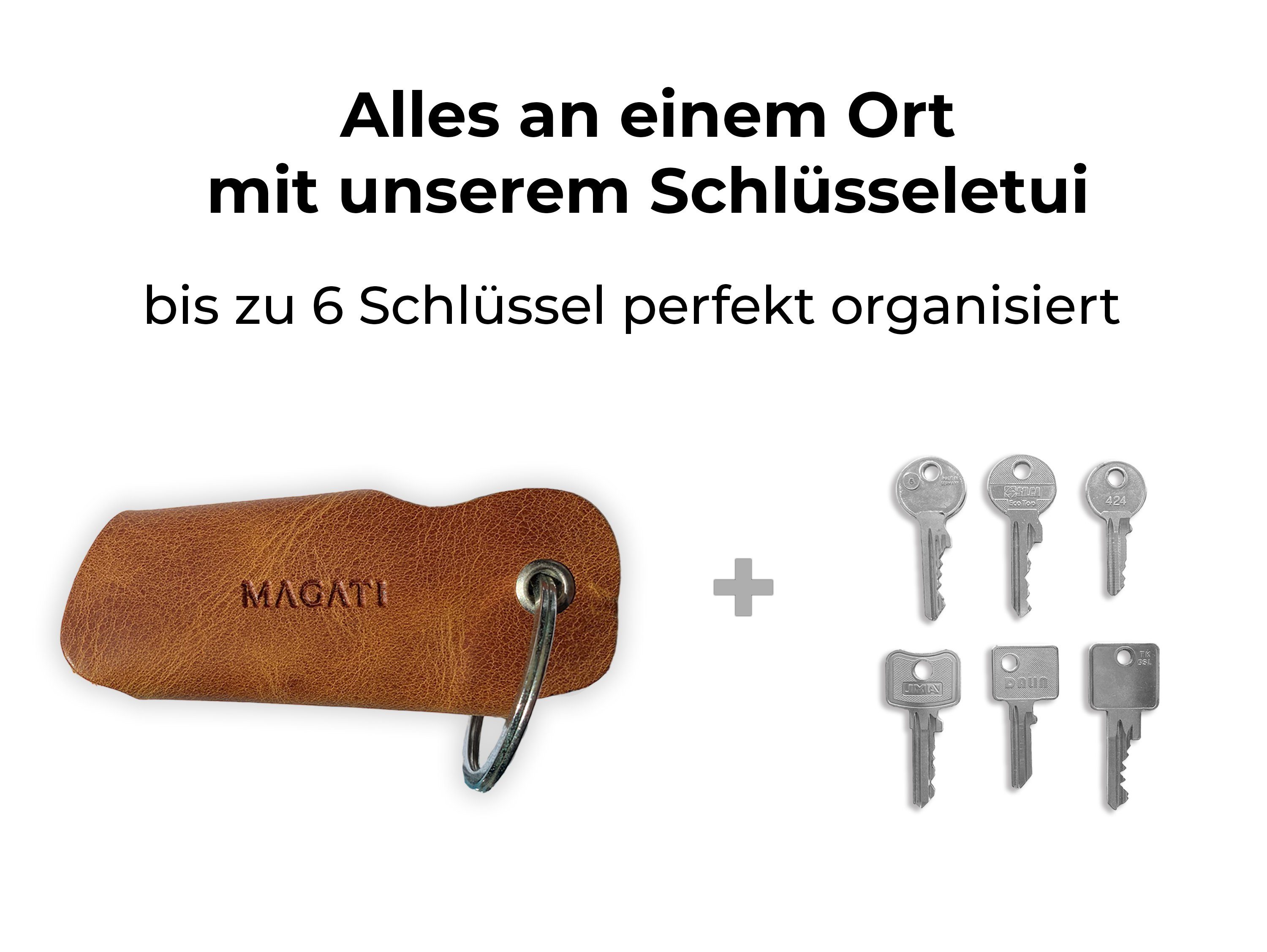 Platz Nappa Leder, Schlüsseltasche aus MAGATI Hellblau Nero für Schlüsselanhänger 1-6 Schlüssel, Occhio