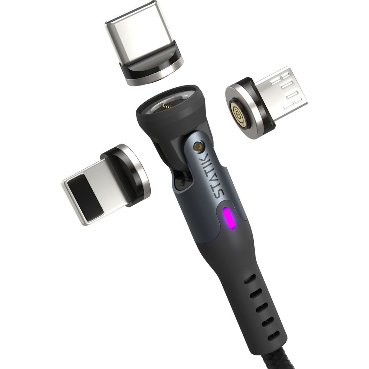 STATIK 360Pro braided rotating 3 magn. tips 6-in-1 Cable Smartphone-Adapter