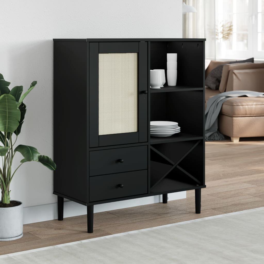 vidaXL Highboard Highboard SENJA Rattan-Optik Schwarz 90x40x112 cm Kiefernholz (1 St)