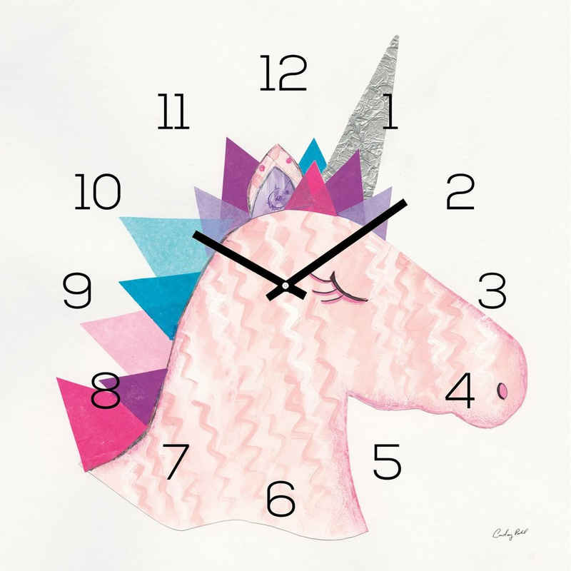 Levandeo® Wanduhr (levandeo Wanduhr Glas 30x30cm Glasuhr Uhr Glasbild Unicorn Einhorn)