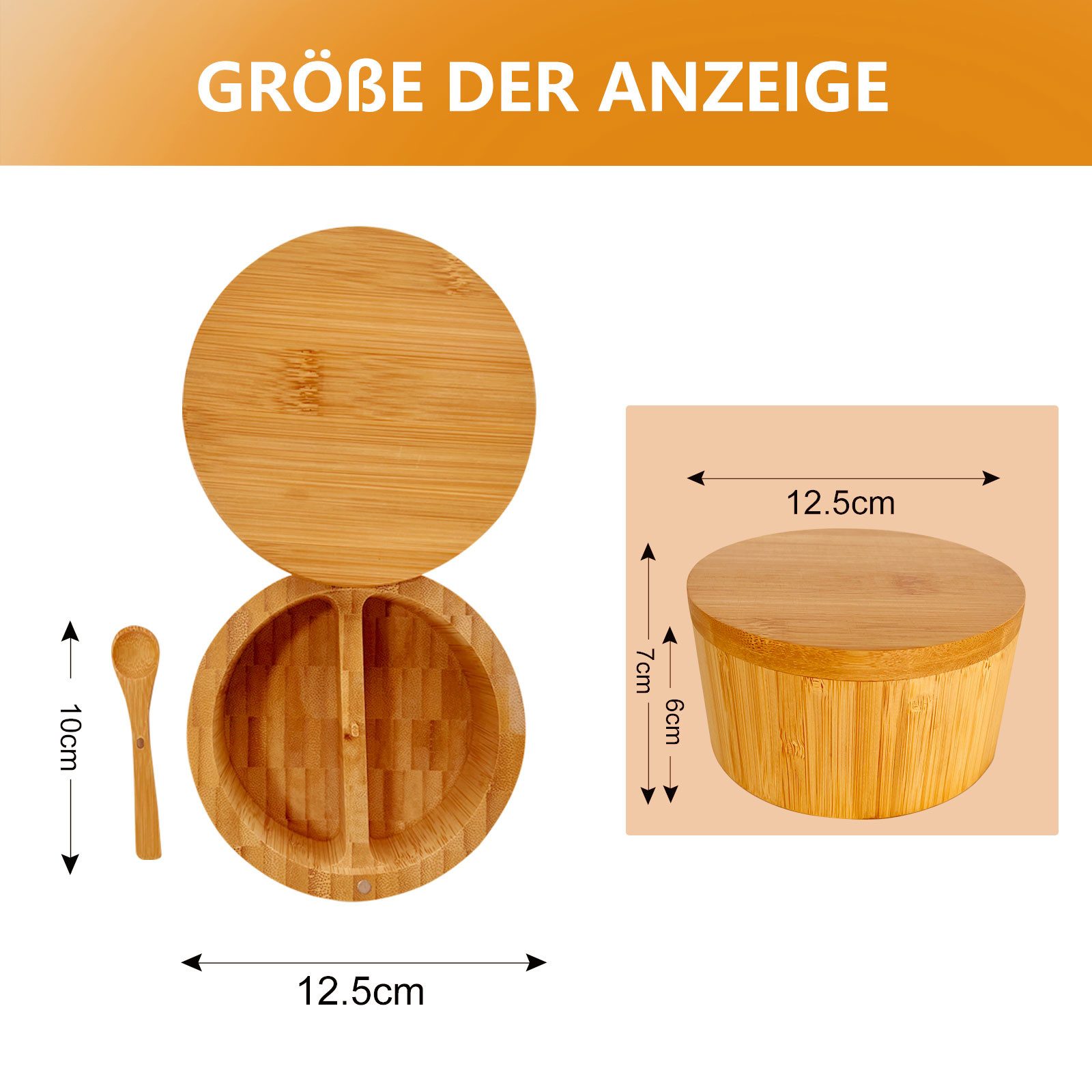 WAOHO Salz- / Pfefferstreuer Gewürzbehälter Bambus, 2 in 1, Salz Gewürzbox, mit Bambuslöffel, (Satz, 1-tlg)