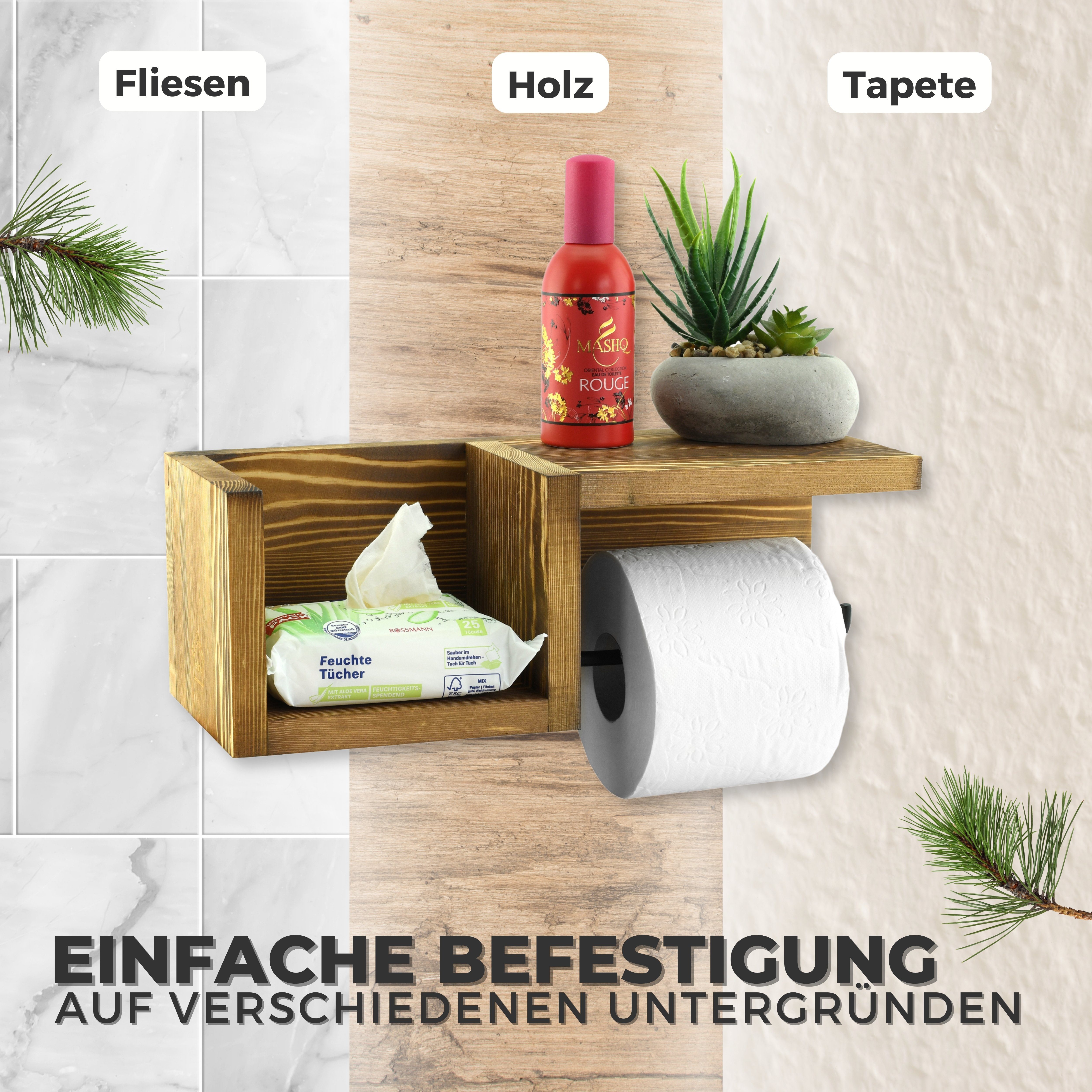 Echtholz mit Felino Halterung aus 100% OHNE Klopapierhalter (Kiefer) (1-St), Ablage Holz Bohren Toilettenpapierhalter