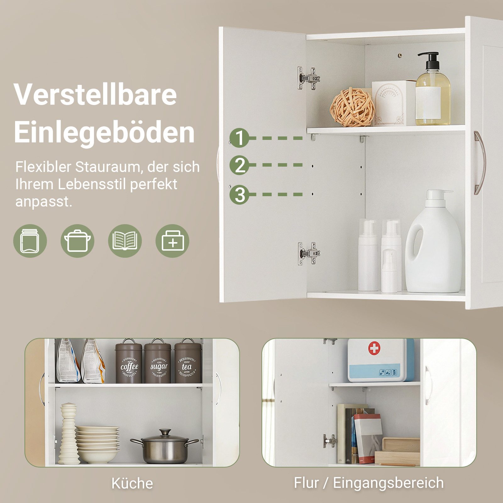 SoBuy Hängeschrank FRG231, Hängeschrank Badezimmerschrank Badschrank Wandschrank Küchenschrank, 30 x 60 x 60 cm, mit 2 Türen, Bad, Küche