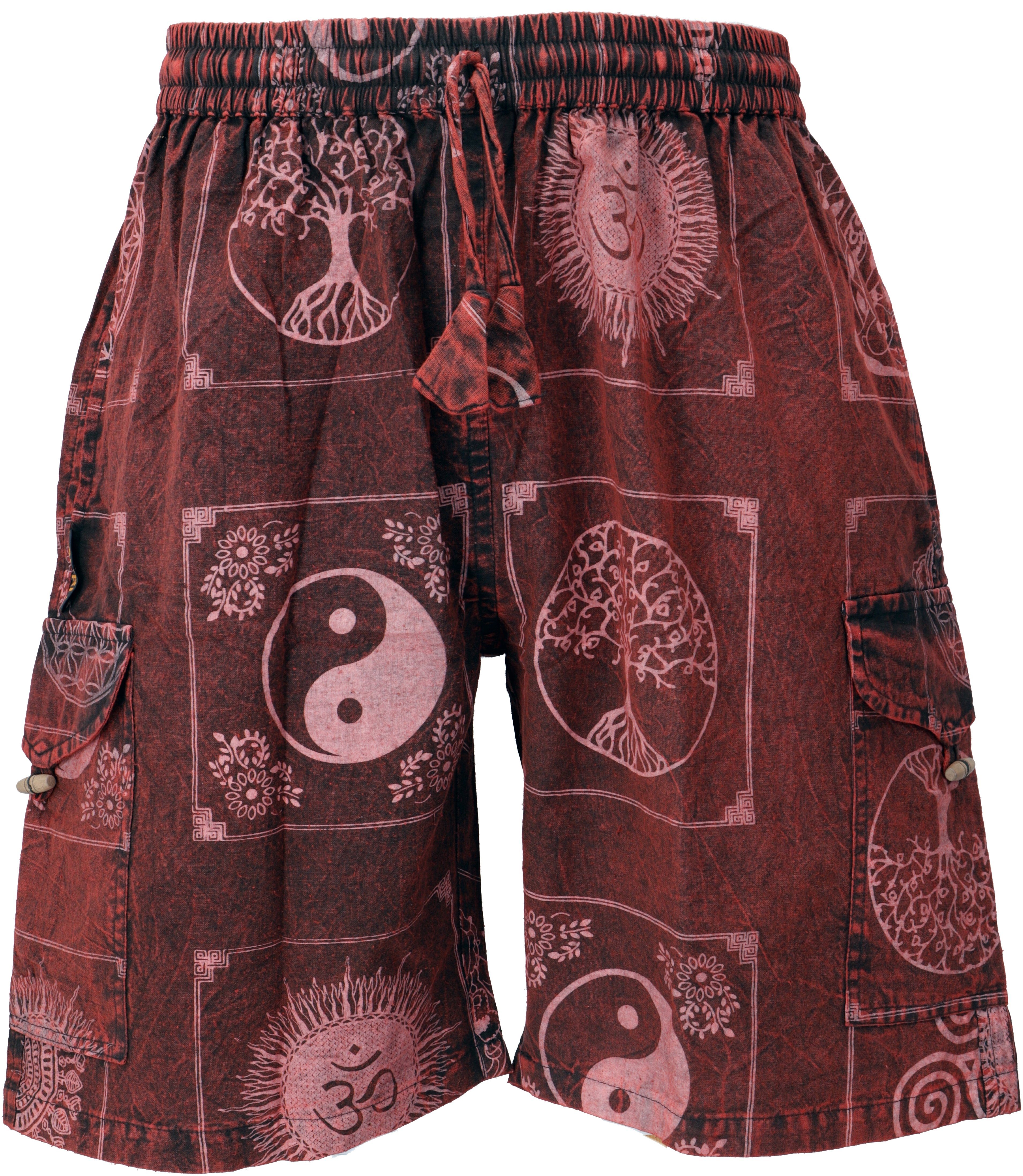 Guru-Shop Relaxhose Ethno Yogashorts, stonewash Shorts aus Nepal -.. Hippie, Ethno Style, alternative Bekleidung rot