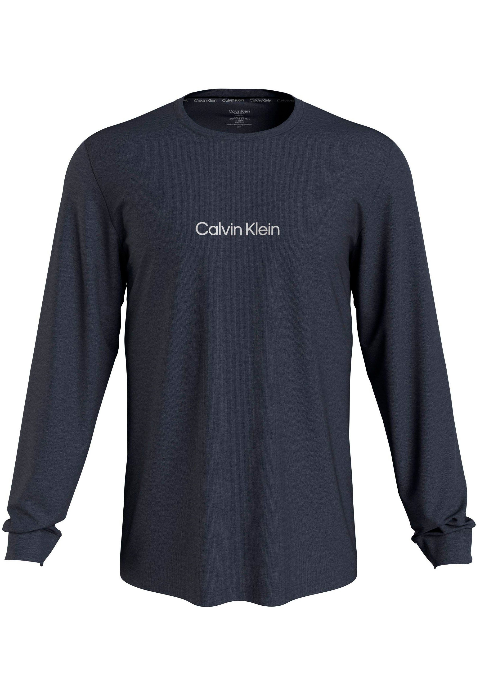 Underwear auf Brust NECK BLUEBERRY Klein Calvin CREW der L/S Logodruck mit T-Shirt