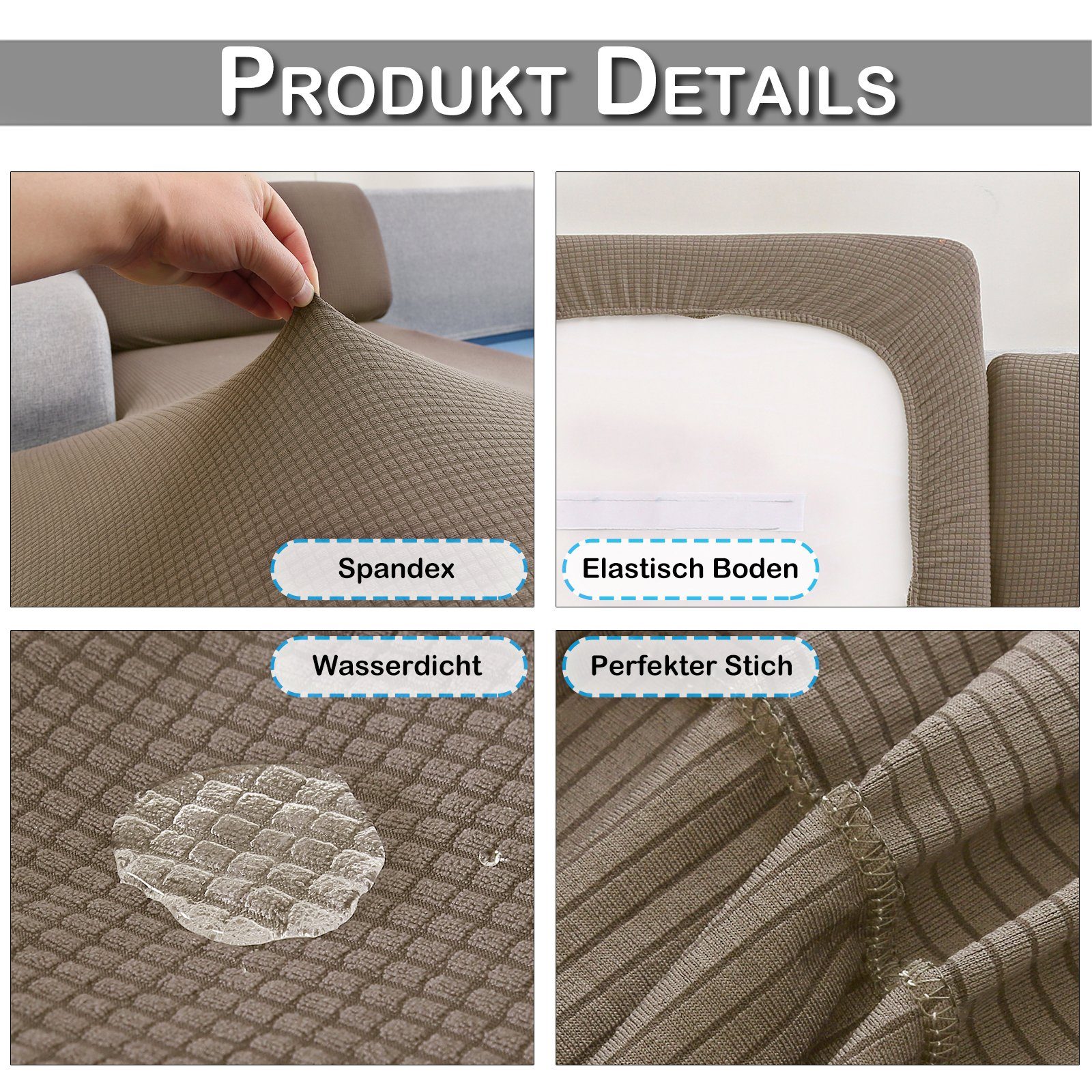 Sofahusse Jacquard, wasserdicht, Stretch, mit Braun ein für Karos, Rosnek L-Sofa