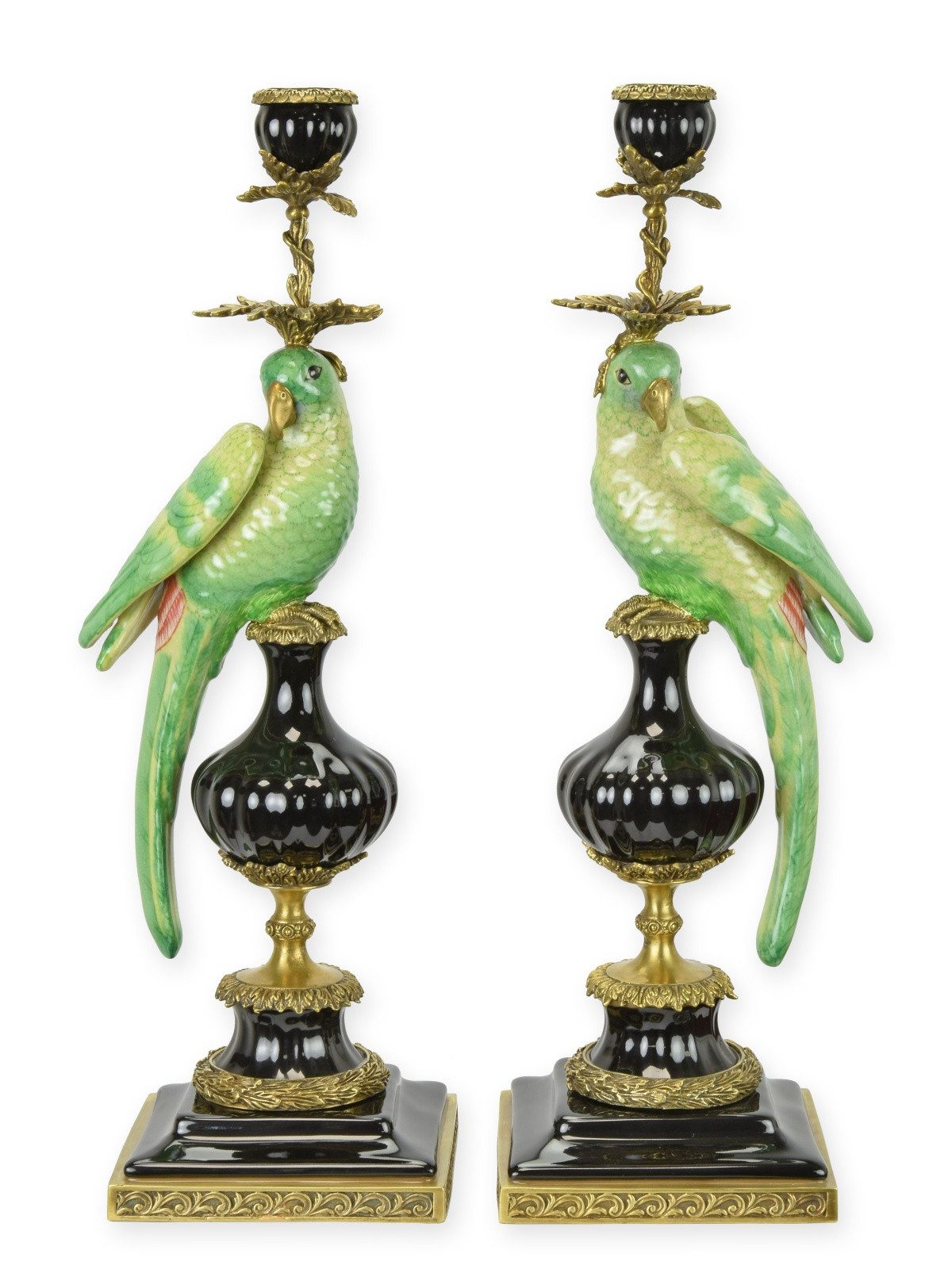Aubaho Dekoobjekt Paar Kerzenständer Papagei Porzellan Bronze Replikat Retro Design Deko