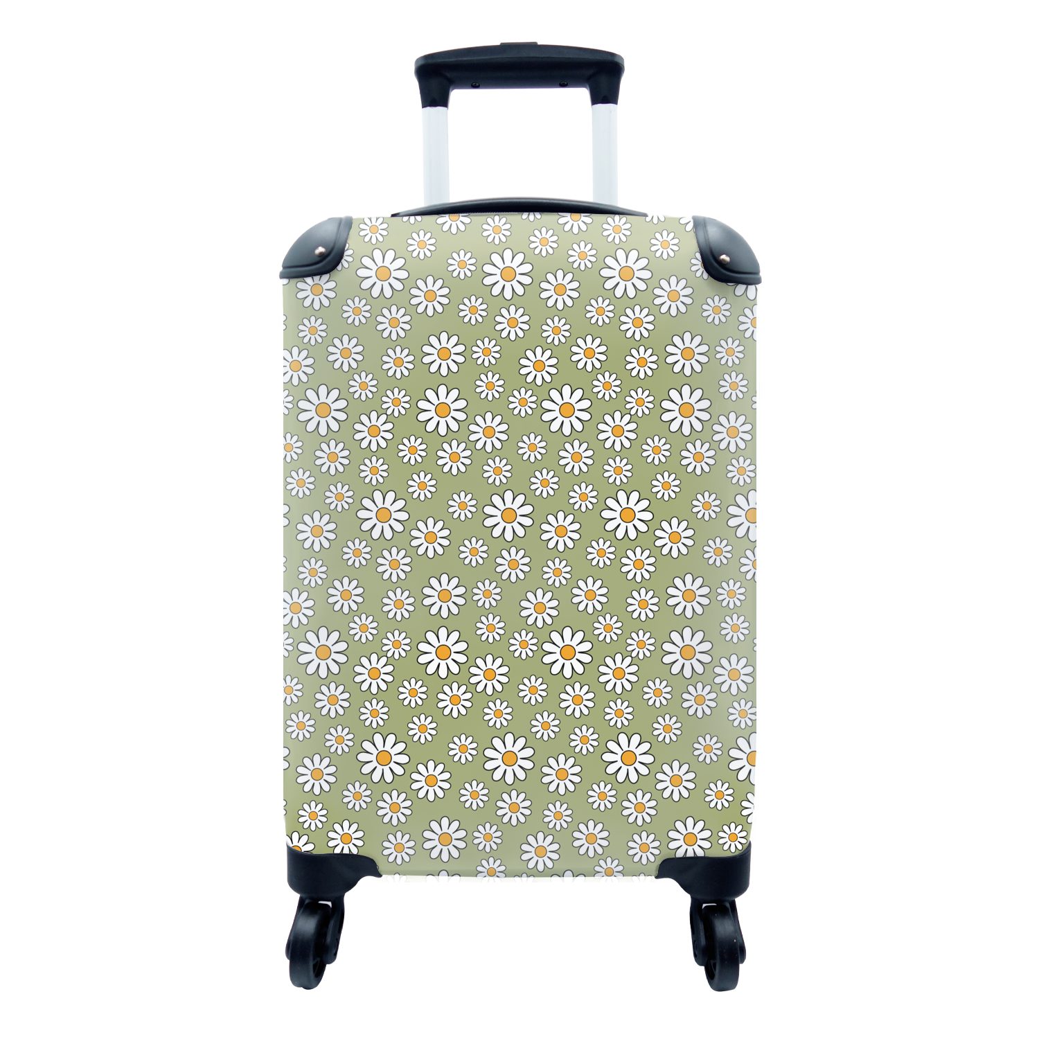 MuchoWow Handgepäckkoffer Vintage - Muster - Gänseblümchen, 4 Rollen, Reisetasche mit rollen, Handgepäck für Ferien, Trolley, Reisekoffer