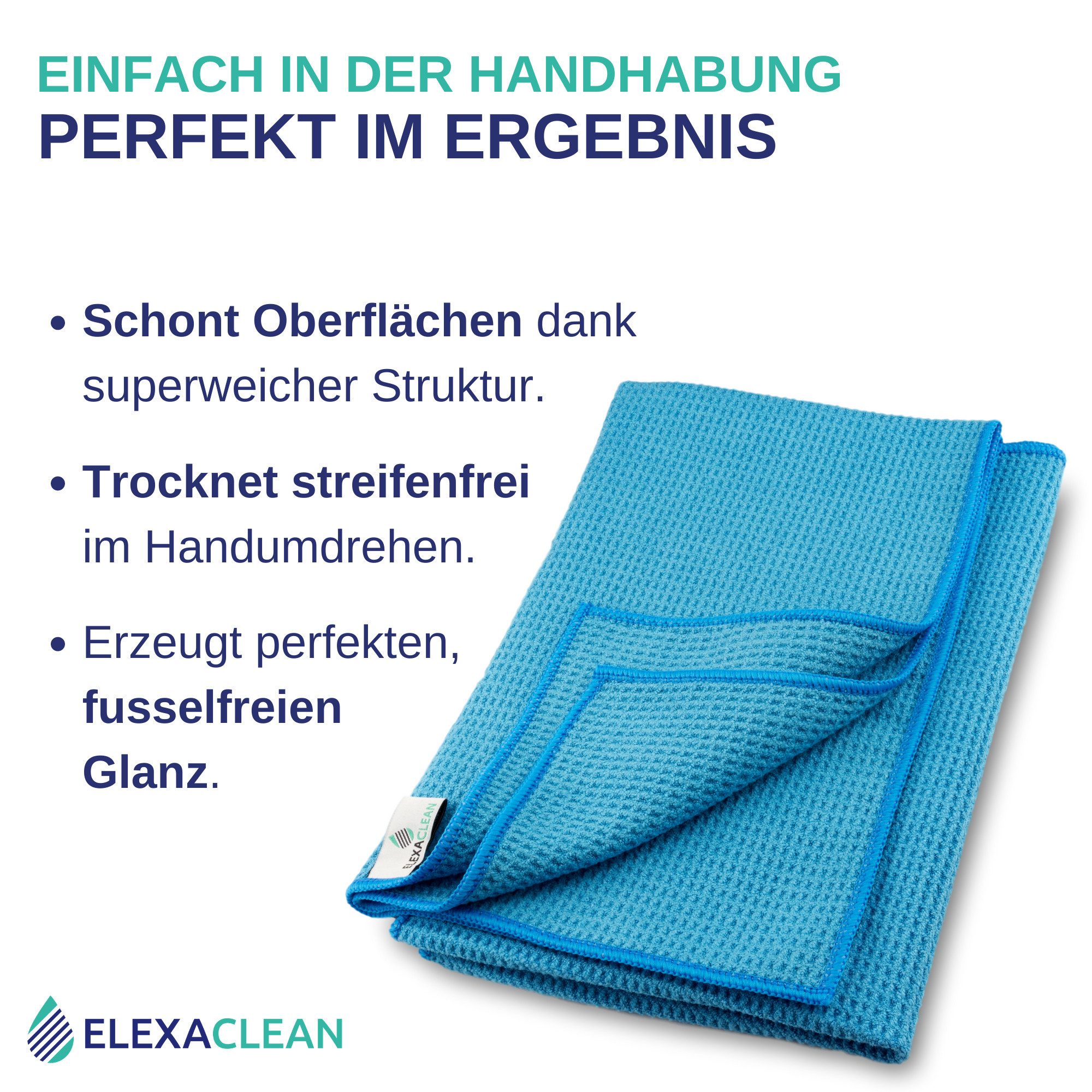 ELEXACLEAN Waffeltuch Trockentuch Mikrofasertuch (80% Polyester, 20% Polyamid, Set, 2-tlg., 60x40 cm, streifenfrei, fusselfrei, saugstark)