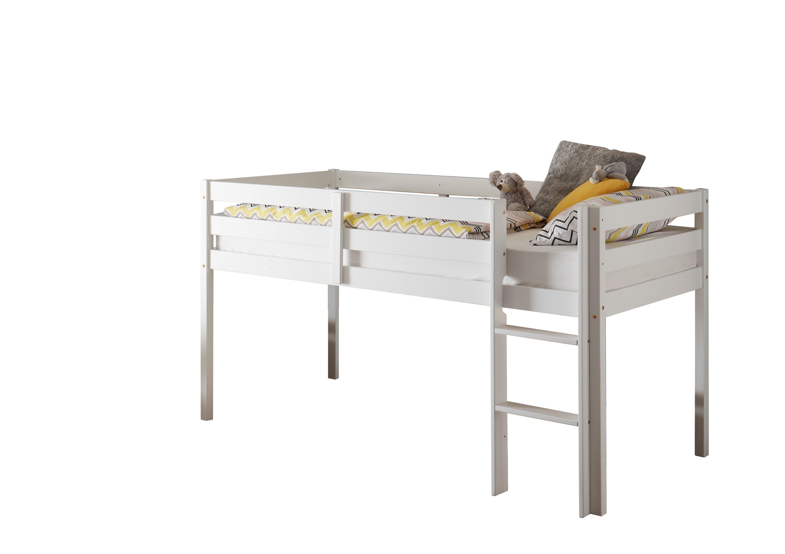 PREISBRECHER Hochbett Alvin Liegefl. 90x200cm, Rollrost, weiß, teilmassiv - 97x113x207cm (BxHxT)