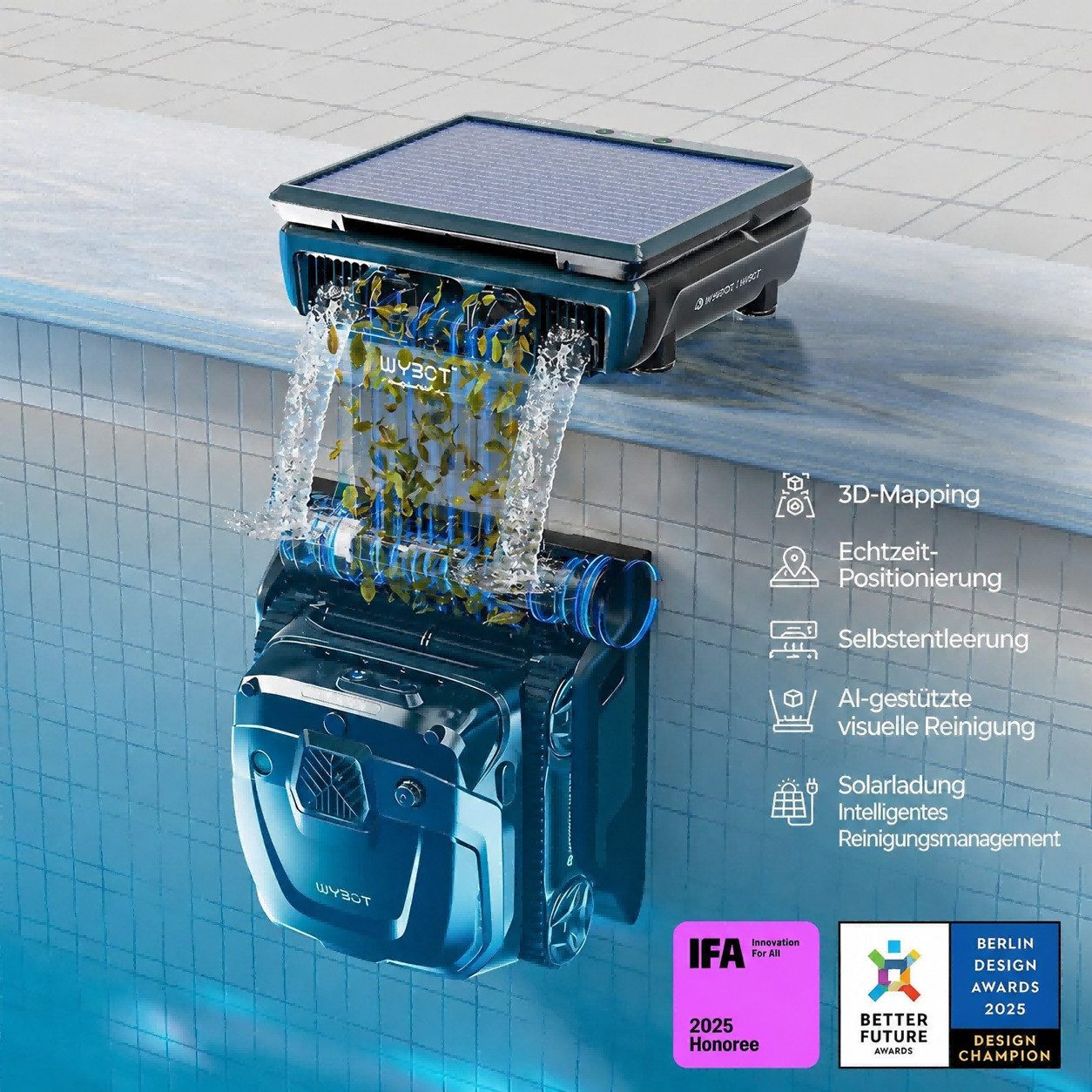 WYBOT Poolroboter S3 Kabelloser Poolreiniger, 3D-Kartierung & intelligente Navigation, automatisches Parken und Selbstreinigung, Solar + Gleichstrom