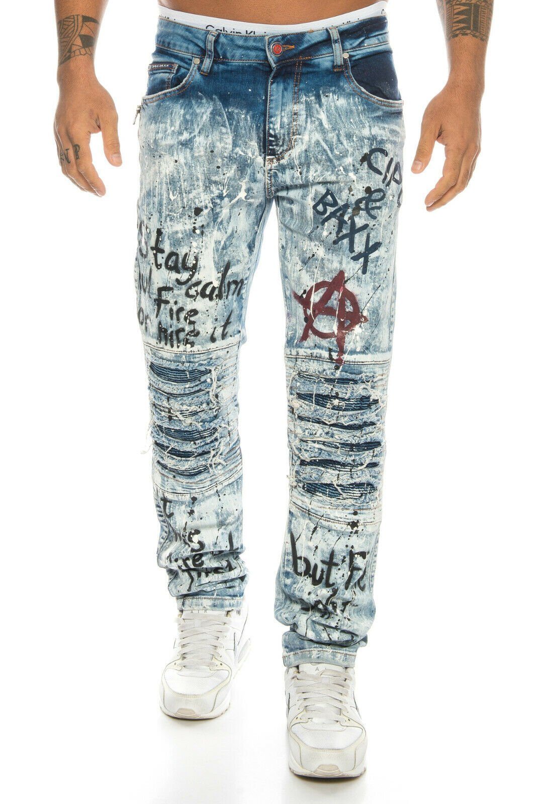Herren Jeans Cipo & Baxx Slim-fit-Jeans Herren Jeans Hose mit coolen Graffiti Punk Prints im used Style Graffiti Schrift