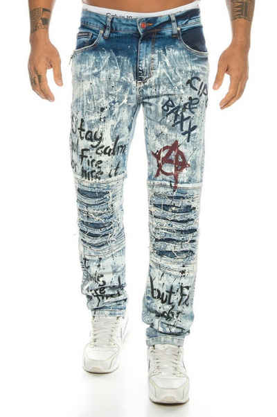 Cipo & Baxx Slim-fit-Jeans Herren Джинси Hose mit coolen Graffiti Punk Prints im used Style Graffiti Schrift