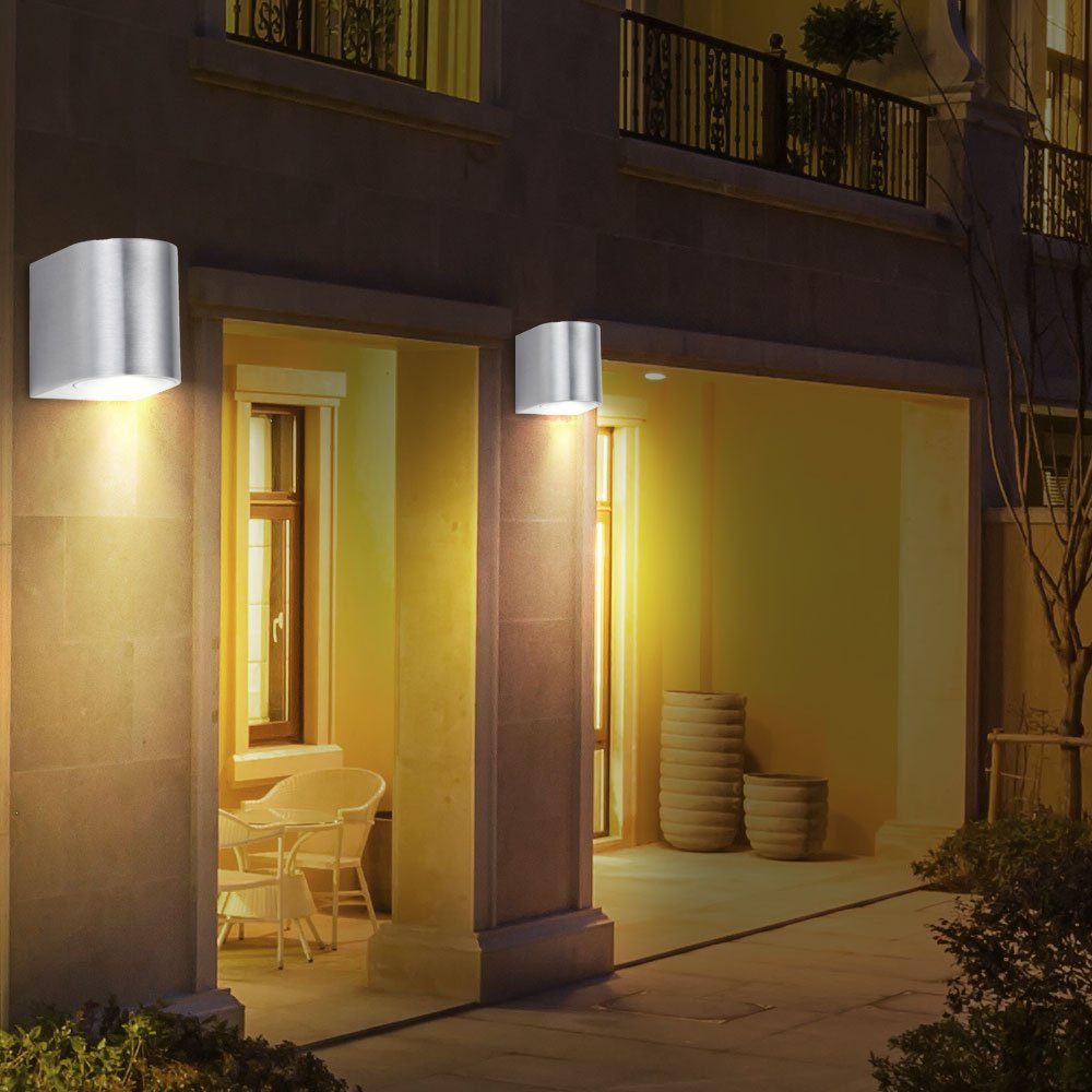 Außen Leuchtmittel 2er Beleuchtung Lampe etc-shop Terrassen Warmweiß, Garten ALU Wand inklusive, LED Set Fassaden Außen-Wandleuchte,