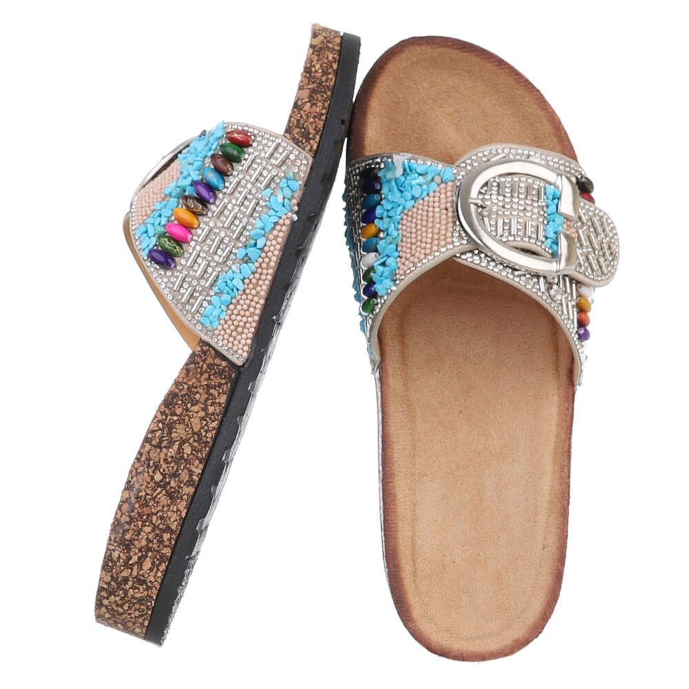 Ital-Design Komfortable Sandalen mit Schick – Ideal für den Sommer Pantolette (89322837) Flach Pantoletten in Beige