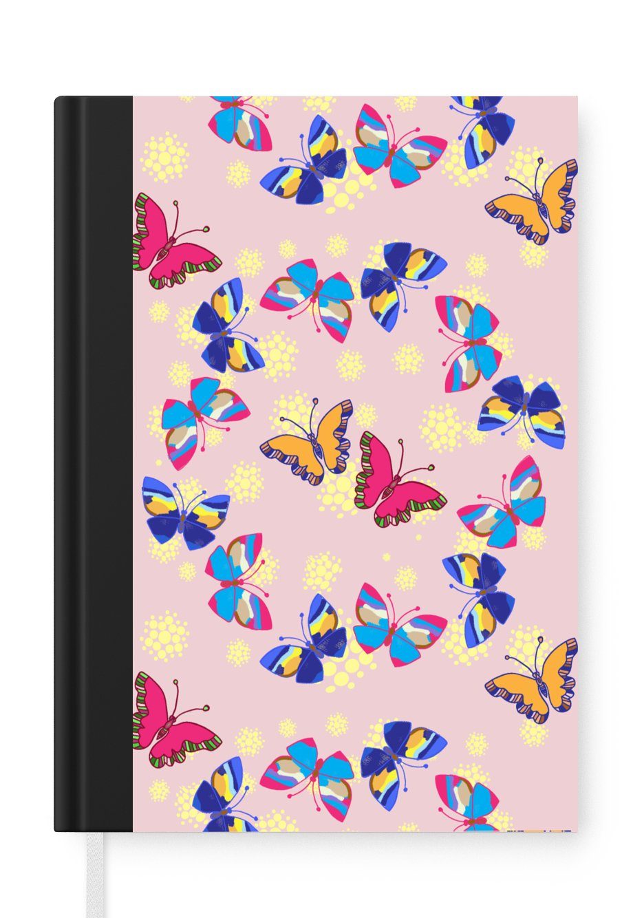 MuchoWow Notizbuch Mädchen - Schmetterling - Insekten - Muster - Mädchen - Kinder -, Journal, Merkzettel, Tagebuch, Notizheft, A5, 98 Seiten, Haushaltsbuch