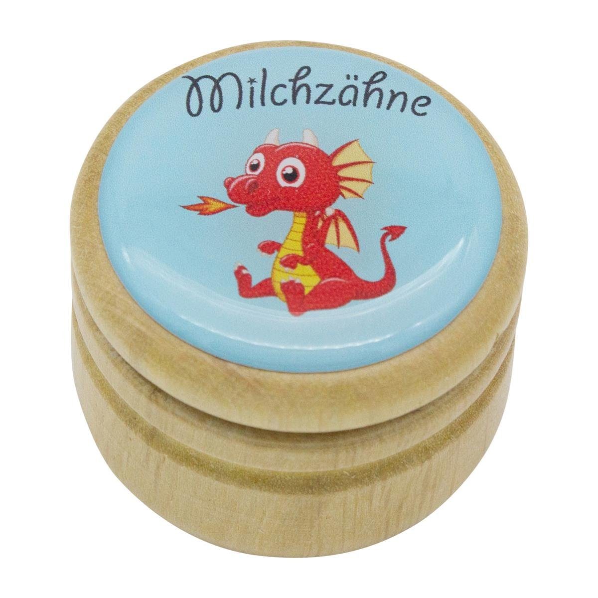 GICO Zahndose Milchzahndose Zahndose Milchzähne Holz 44 mm Drache - 7027, Bilderdose für Jungen und Mädchen