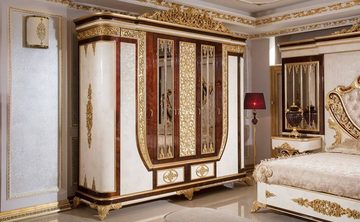 Casa Padrino Kleiderschrank Luxus Barock Schlafzimmerschrank Weiß / Braun / Gold - Prunkvoller Massivholz Kleiderschrank im Barockstil - Barock Schlafzimmer & Hotel Möbel - Edel & Prunkvoll