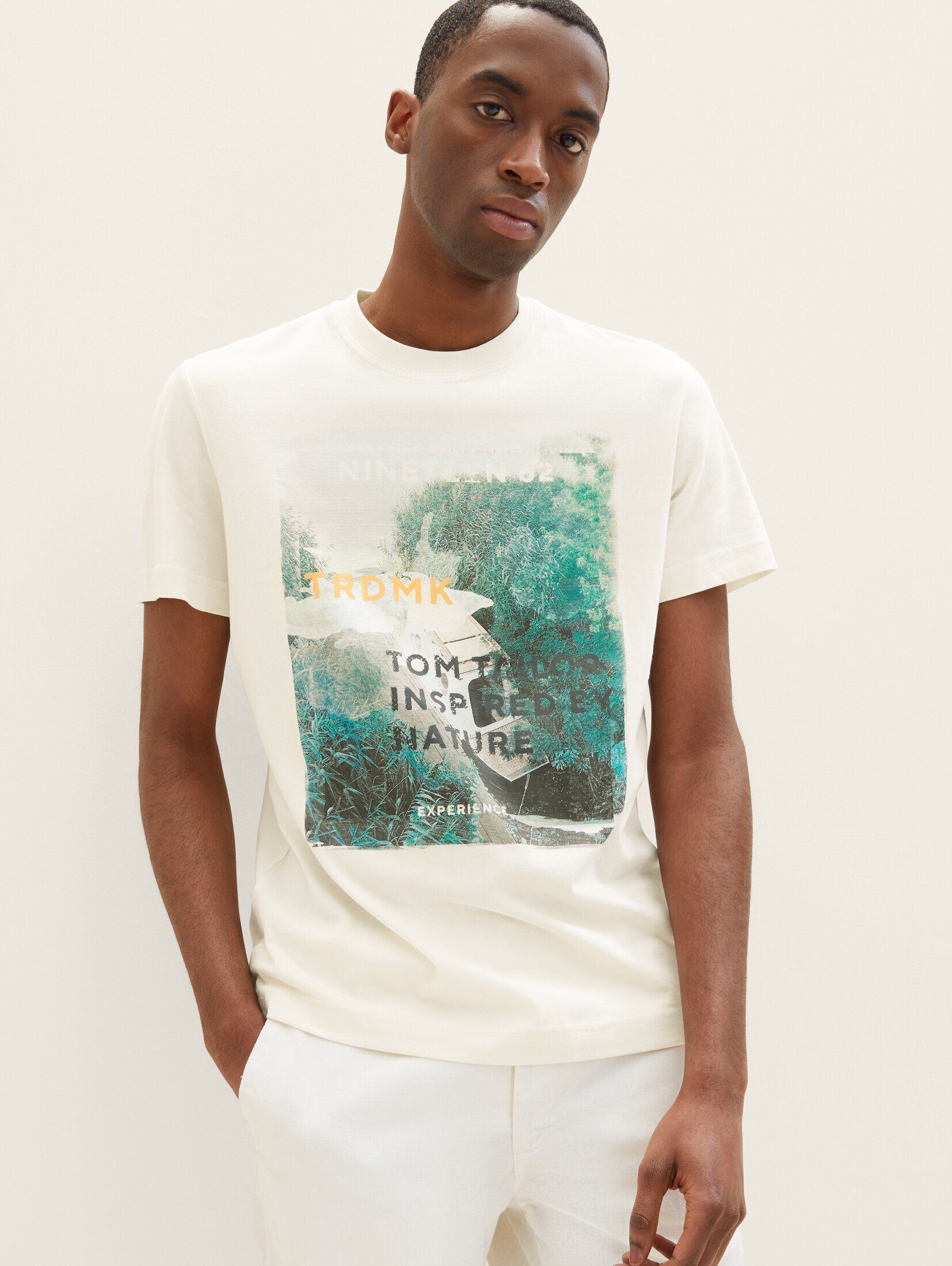 beige vintage TOM TAILOR T-Shirt T-Shirt Fotoprint mit