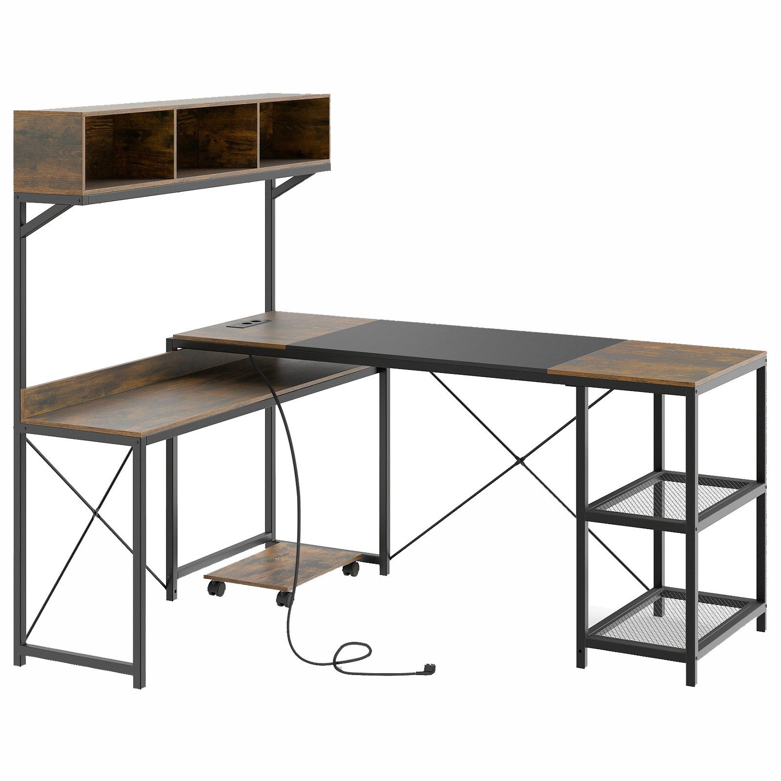 KOMFOTTEU Computertisch, L-förmiger Schreibtisch mit Aufbewahrungsregale & Monitorständer