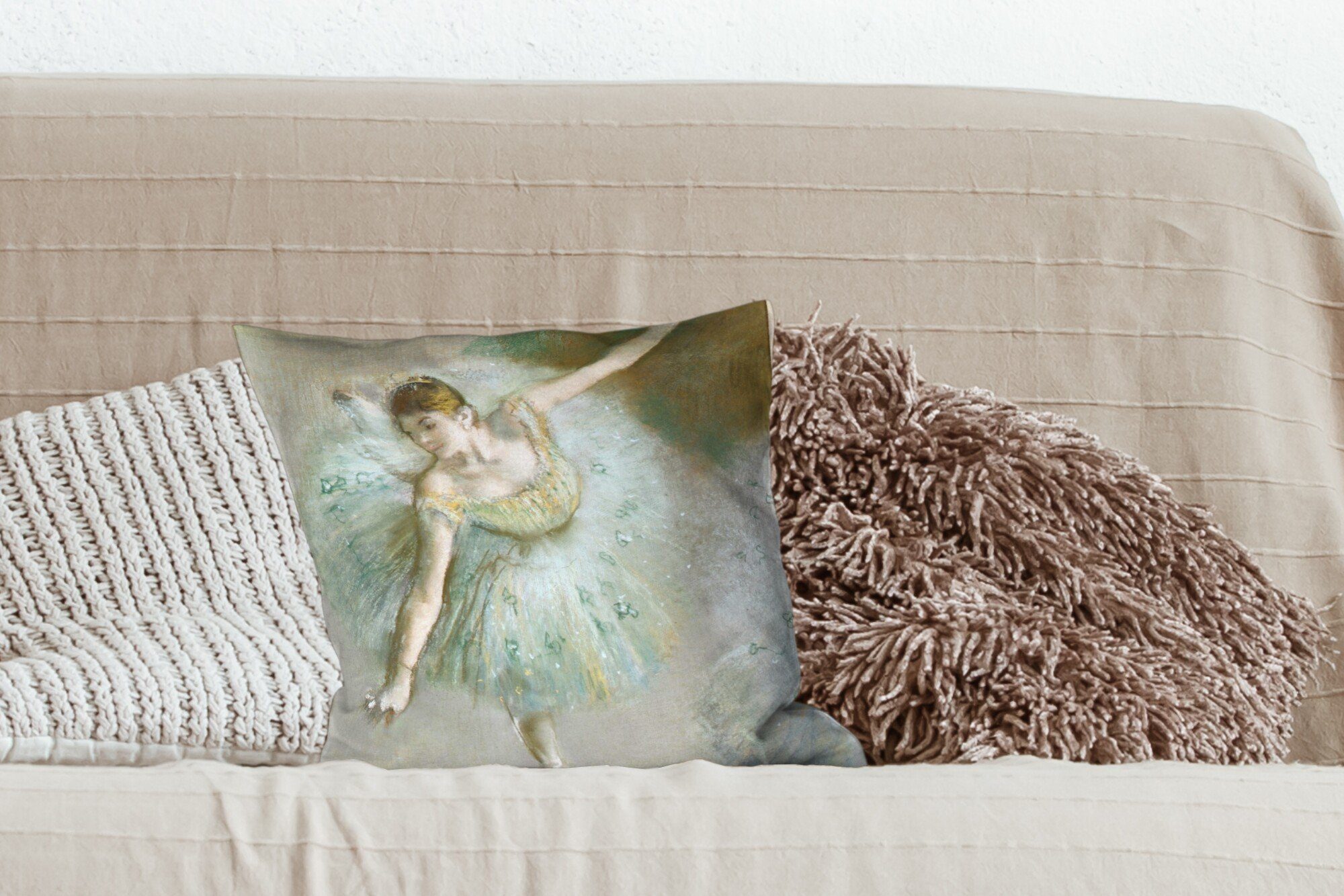 MuchoWow Grün für Schlafzimmer, Deko, Sofakissen Wohzimmer, Zierkissen mit Tänzerin Gemälde von Füllung in Edgar - Dekokissen Degas,