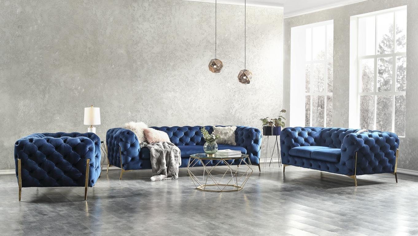 in Sofa JVmoebel XXL Sofa Europe Sitz Polster Chesterfield Textil Big Couch Blauer 3 Sitzer, Made