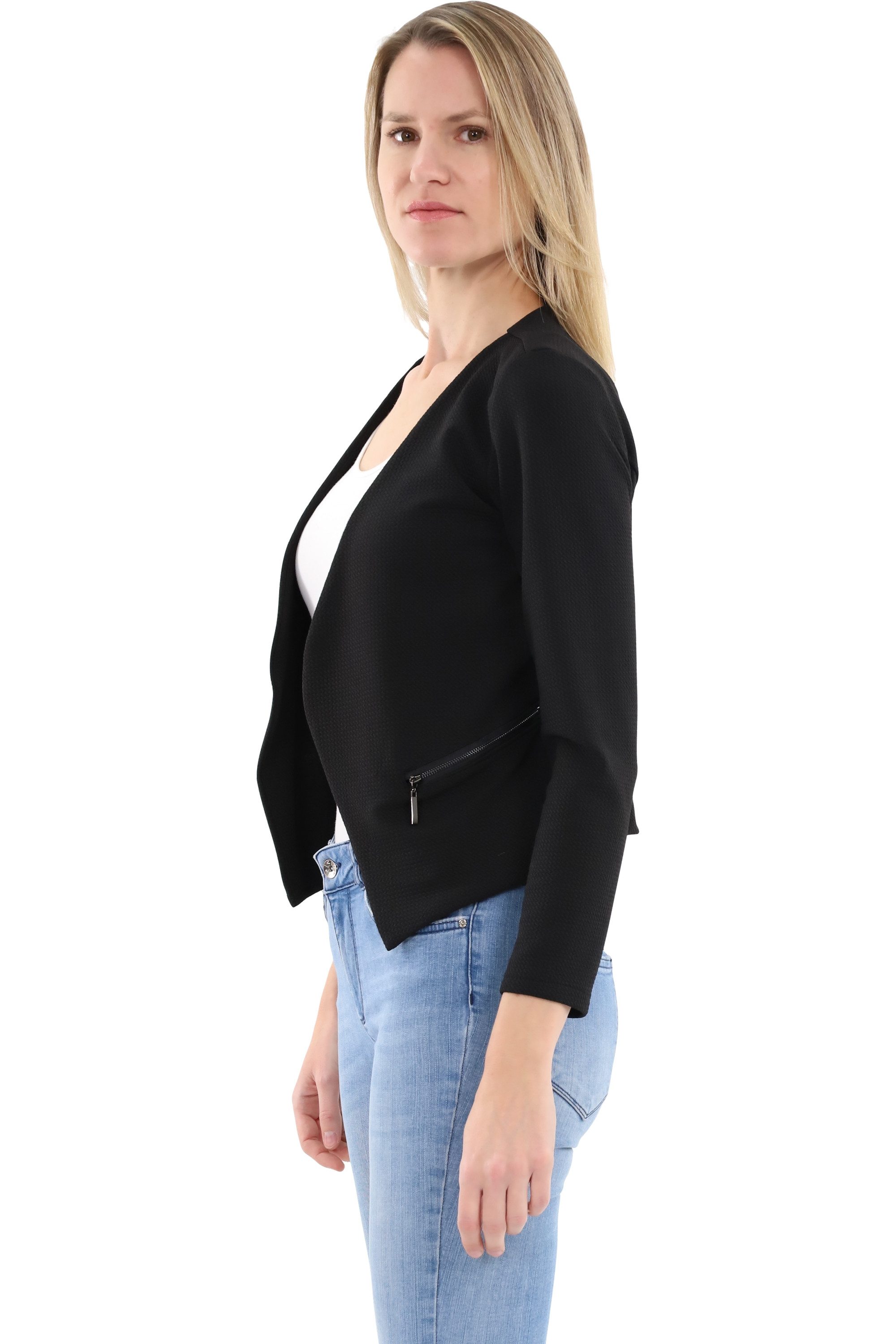 malito more than fashion Jackenblazer malito Damen Blazer ohne Kragen, Sakko im Basic Look, Kurzjacke mit Sweatblazer im Basic-Look