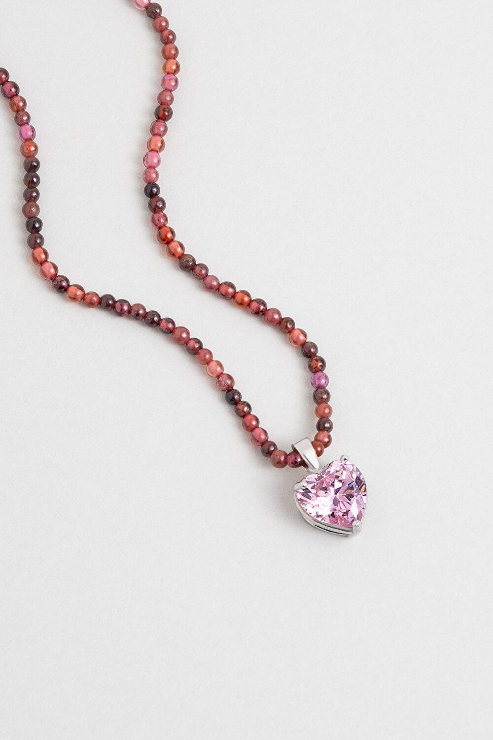 Collier Granat Herz 18K Weißgold beschichtet 45 Cm Silber Halskette