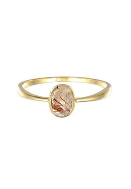 Elli Premium Fingerring Solitär Rutilquarz Edelstein Oval 375er Gelbgold