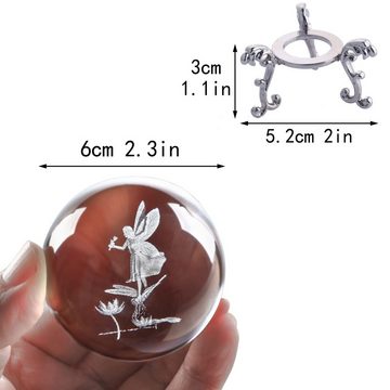 HYTIREBY Dekoobjekt 5,8 cm 3D-Laser-Kristallfee mit Libelle und Lotus-Figuren (1 St), Kristallkugel, Briefbeschwerer mit Standfuß – 3D-Gravur