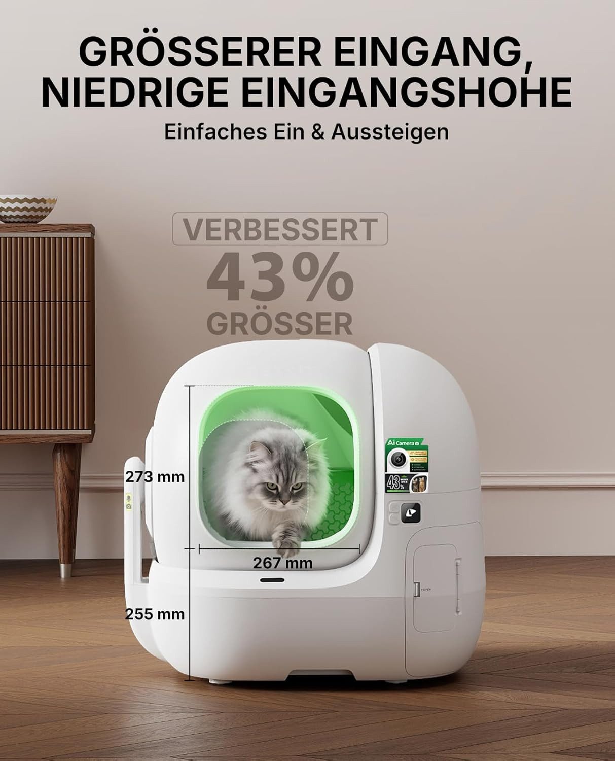 PETKIT Katzentoilette PUROBOT Max Pro 2, Präzise Mehrkatzen-Erkennung, 43% Größerer Eingang