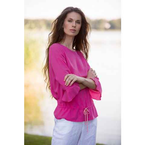 MODEE Langarmbluse Viskosebluse mit Bindeband in sommerlichem Pinkton