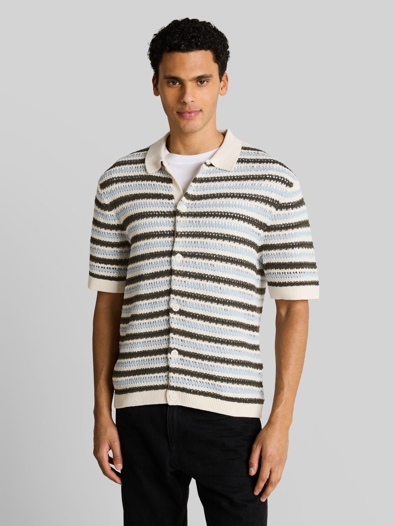 TOM TAILOR Kurzarmhemd Pullover & Strickjacken Strick-Poloshirt mit Streifenmuster