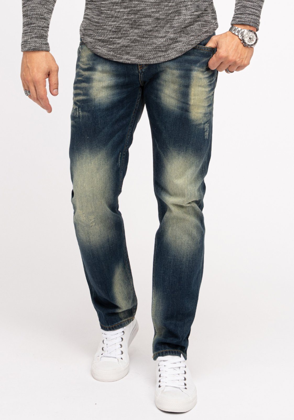 Indumentum Regular-fit-Jeans Herren Jeans Stonewashed Dunkelblau günstig online kaufen