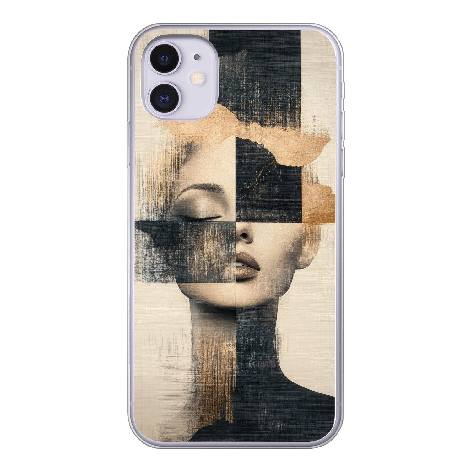 MuchoWow Handyhülle für Apple iPhone 11 Gold - Frau - Rechtecke, Smartphone-Bumper, Print, Handy Schutzhülle Dünn