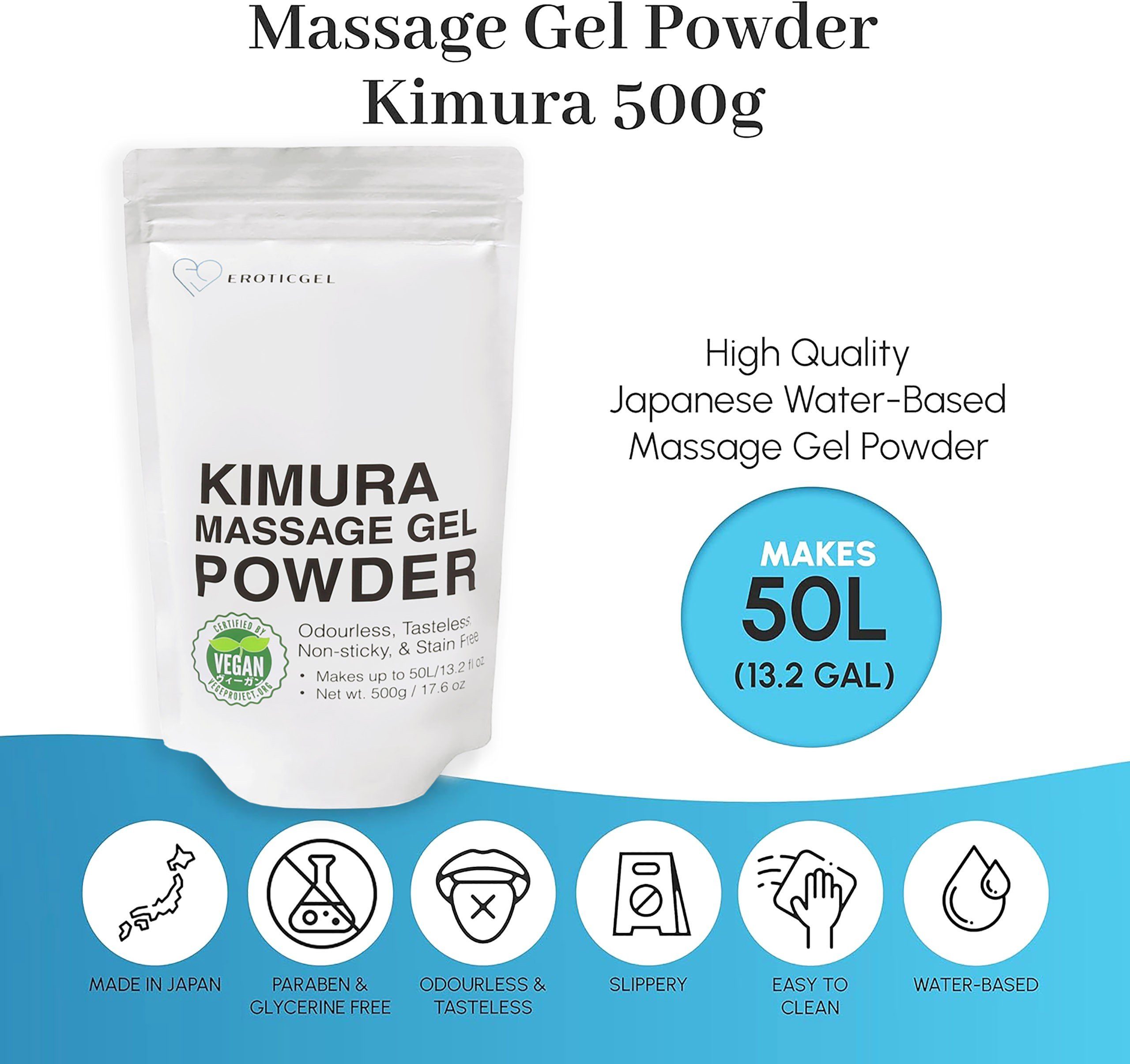 Sarcia.eu Gleit- und Massagegel veganes Massage-Gel Pulver Kimura 500g
