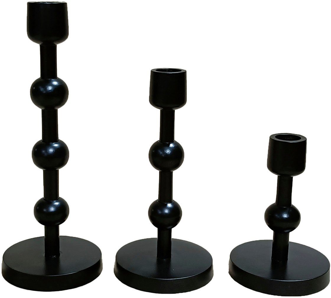 Leonique Kerzenständer Elliose (Set, 3 St), aus Aluminium, handgefertigt, 3 Größen im Set schwarz | Kerzenständer