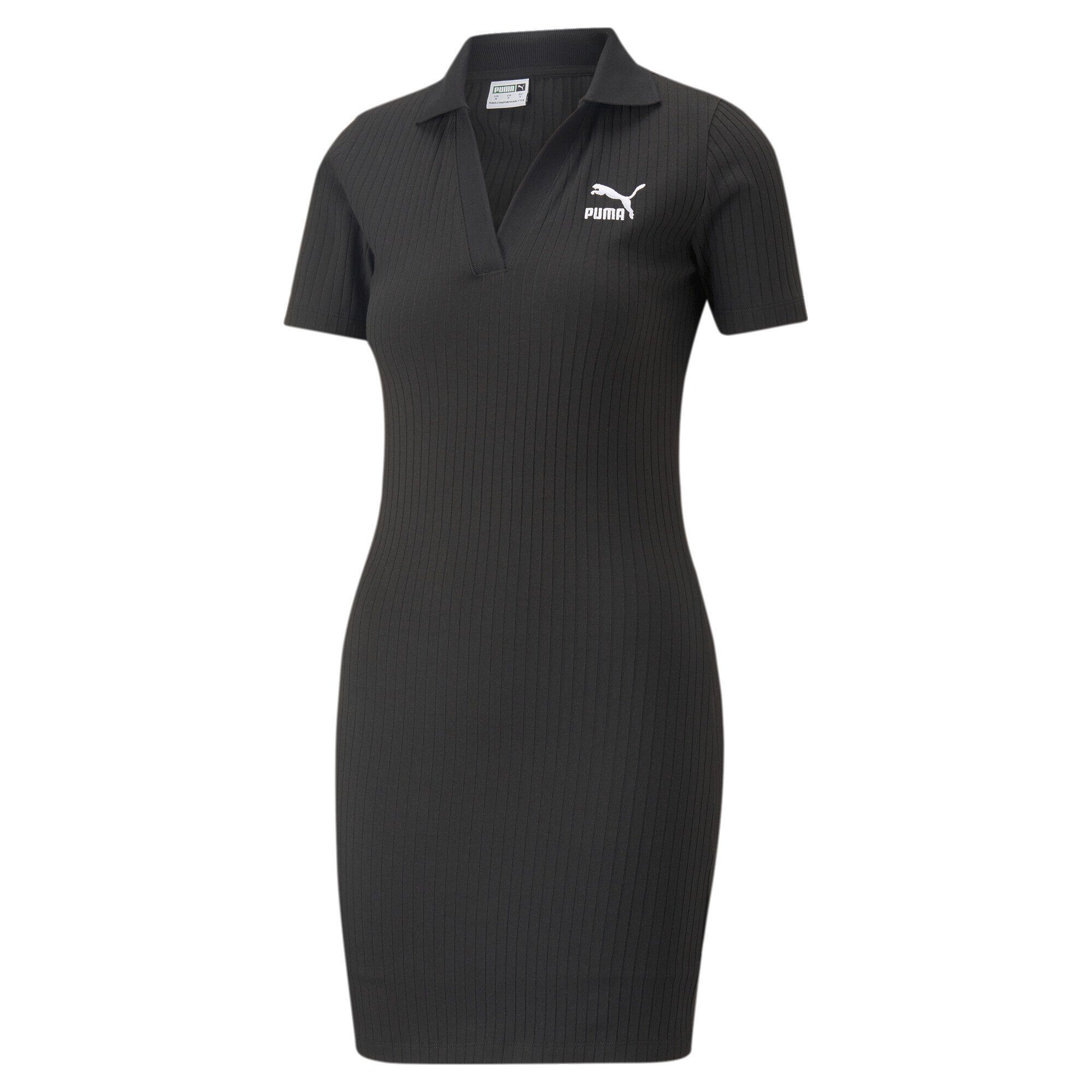 Damen PUMA Kleid Black Geripptes Sweatkleid Classics