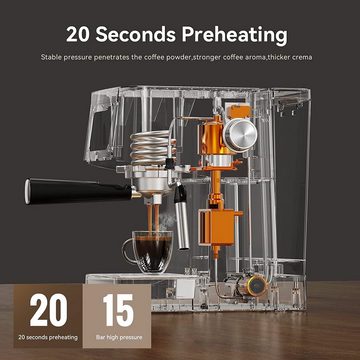 Daskoo Filterkaffeemaschine Espressomaschine Kaffeemaschine mit Milchschäumer 1.5L, 15 Bar Siebträgermaschine, Duale Temperaturkontrolle