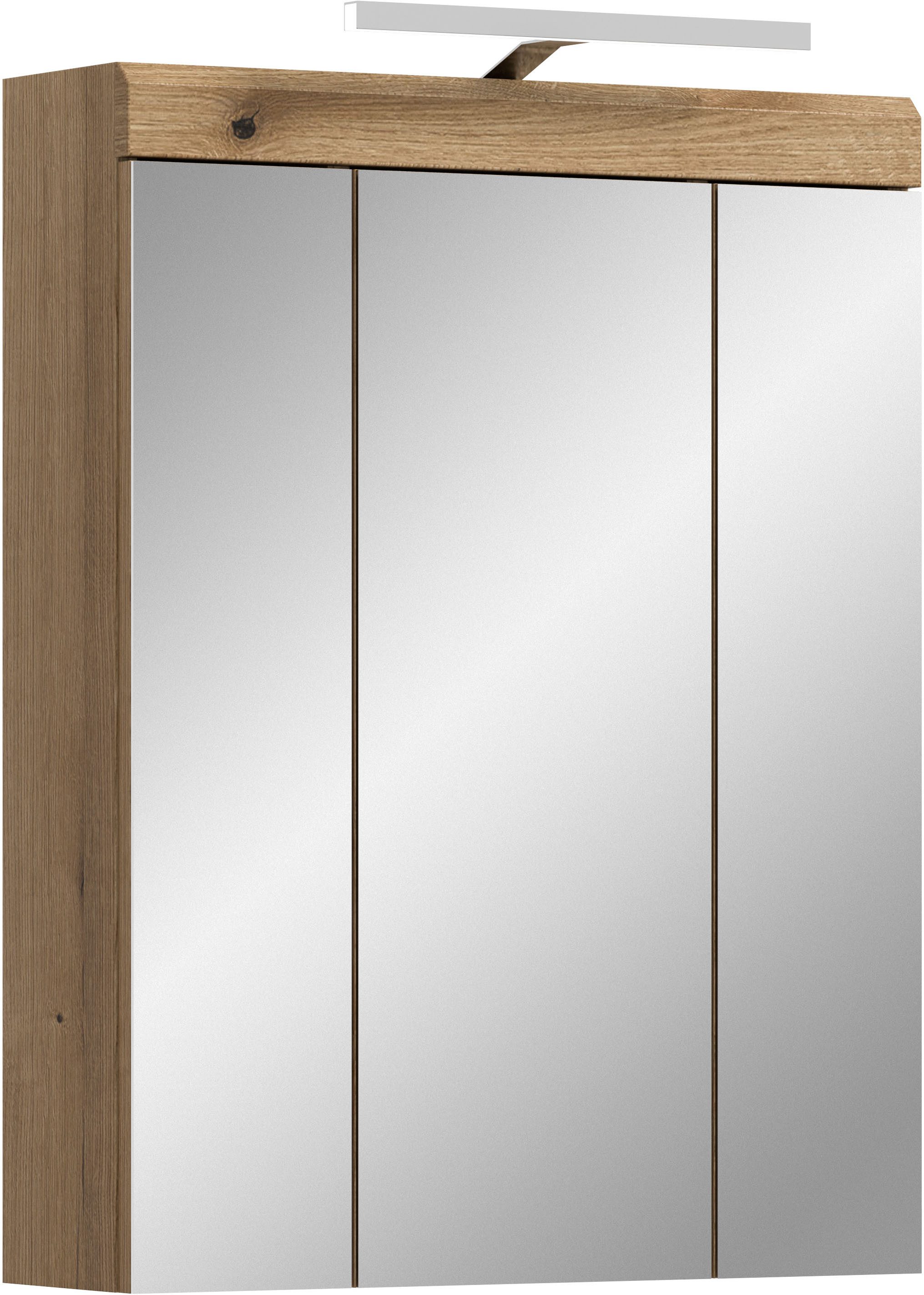welltime Badezimmerspiegelschrank SIENA, Breite 60cm, inkl. Beleuchtung, 3 Spiegeltüren, 9 Fächer (Set, TOPSELLER) in verschiedenen Farben erhältlich, Badmöbel, Badschrank, Schrank, Bad