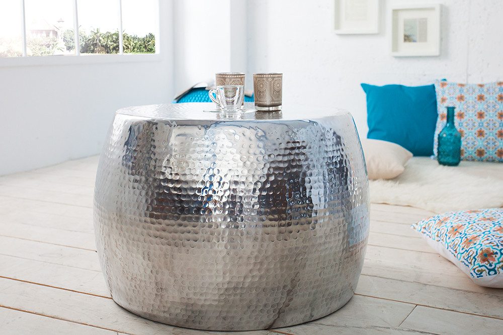 riess-ambiente Couchtisch ORIENT Ø60cm silber (Einzelartikel, 1-St), Wohnzimmer · rund · Metall- Aluminium · Hammerschlag Design · handmade