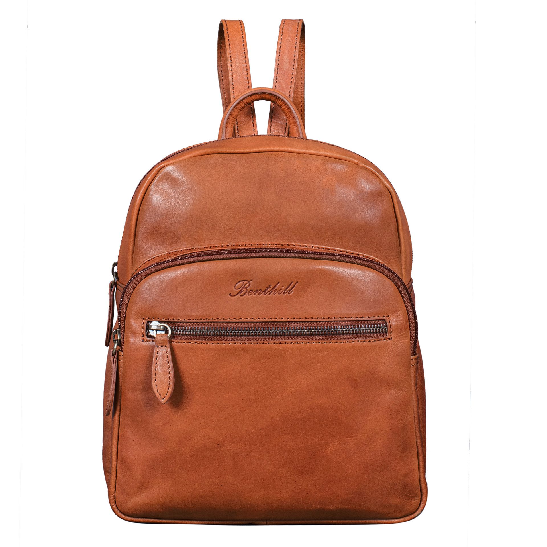 Benthill Rucksack Echt Leder Rucksack Damen Herren Backpack Schultertasche, Reißverschlussfach