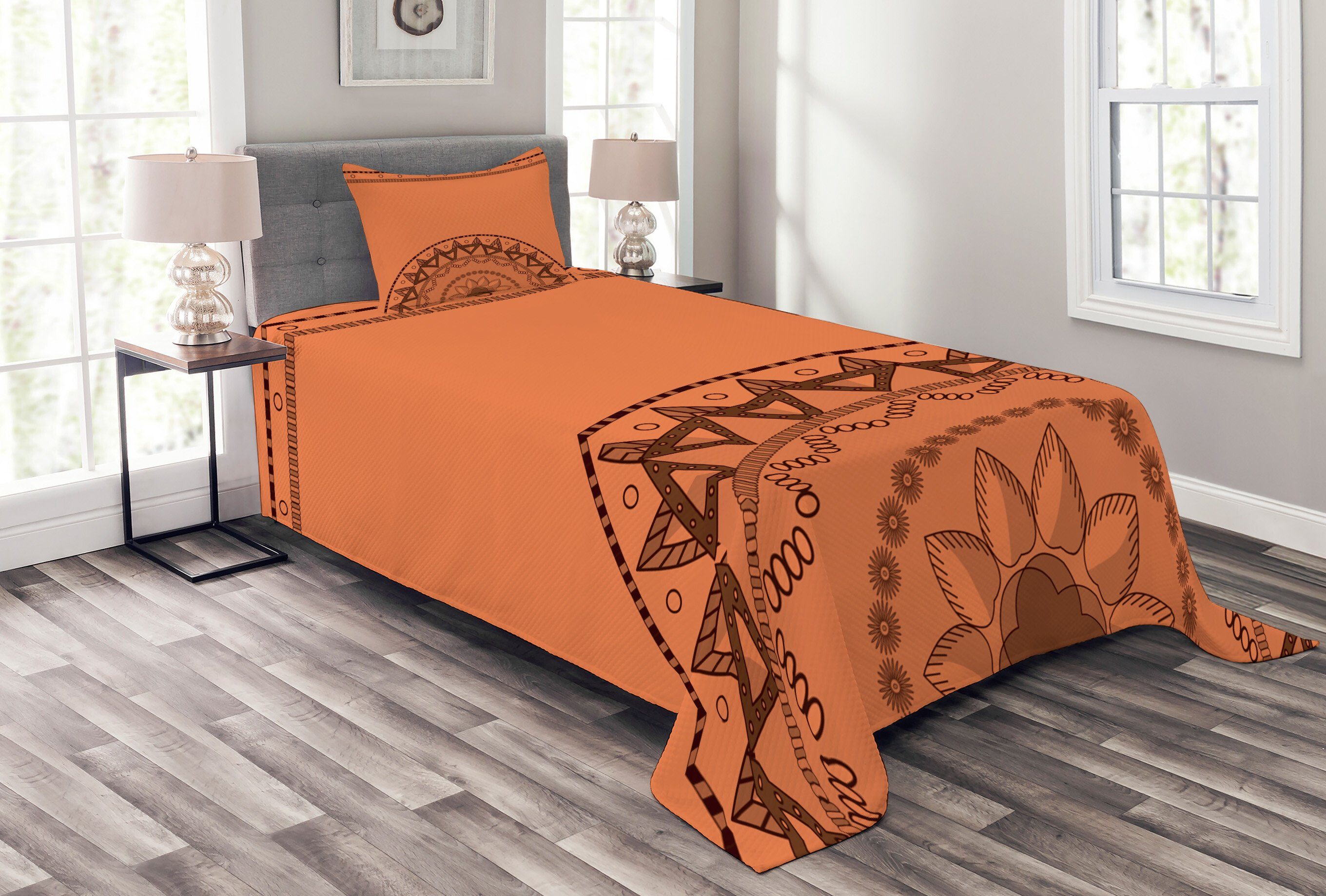 Orange mit Abakuhaus, Mandala Kissenbezügen Tagesdecke Waschbar, Linie Kunst Bohemic Set