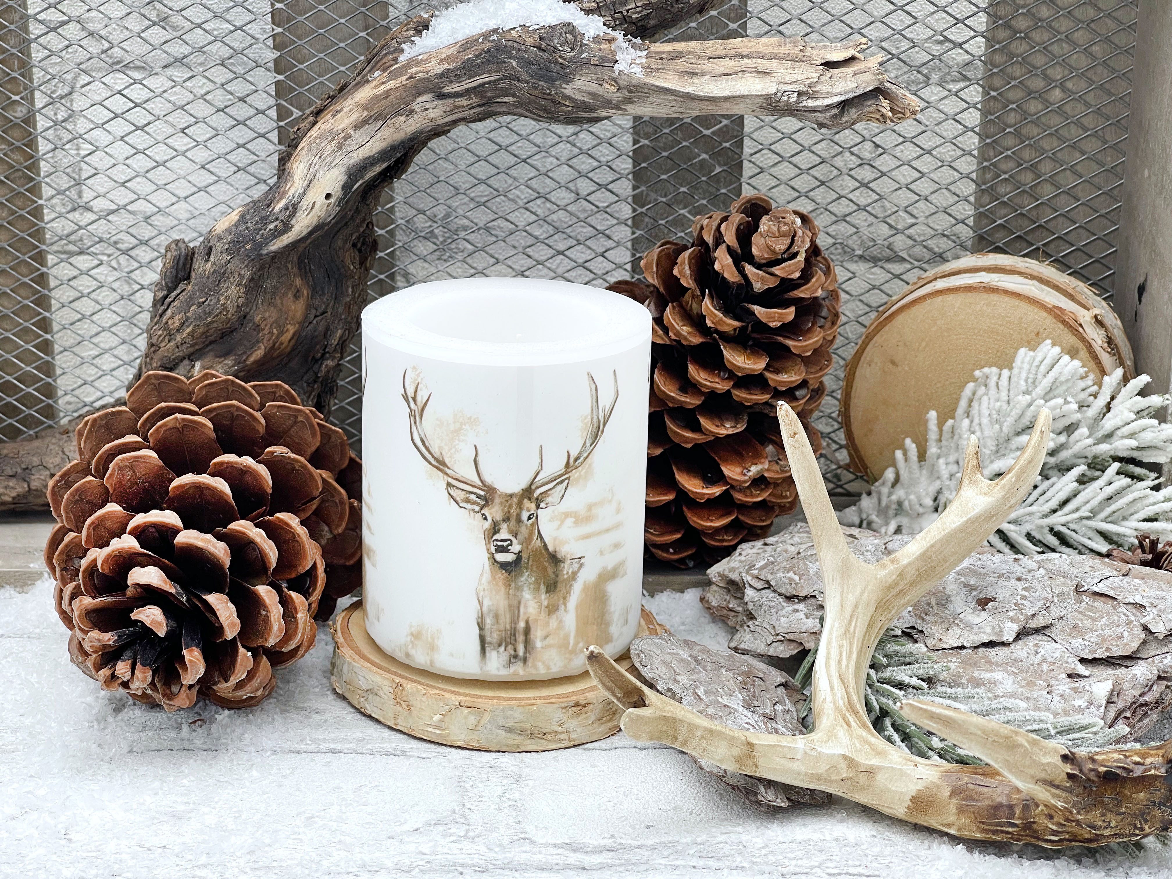ZauberDeko Stumpenkerze Kerze Windlicht Hirsch Weihnachten günstig online kaufen