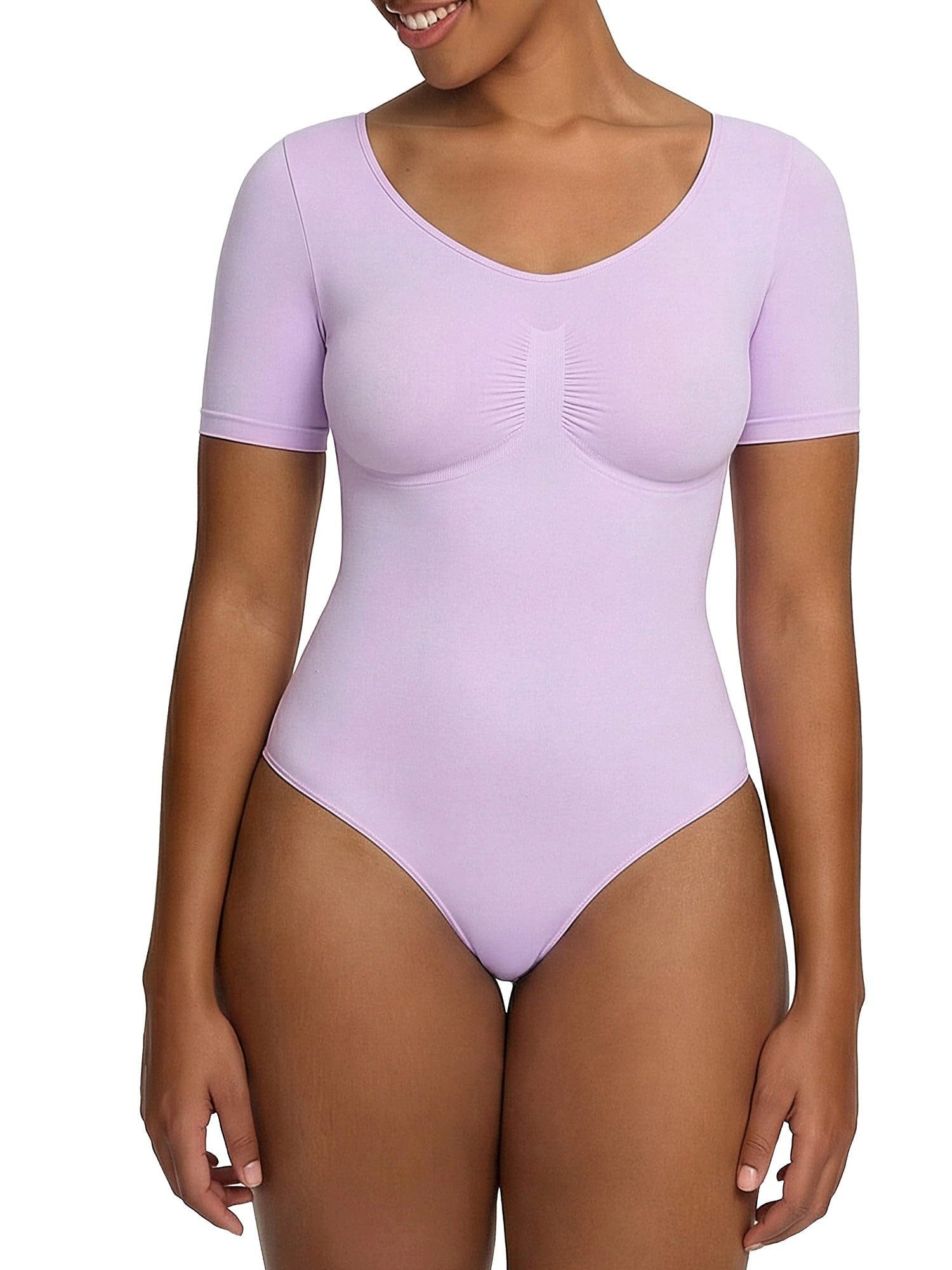 cfab by creamy fabrics Miederbody T-Shirt Bodysuit Sculpting Shapewear mit String-Lavender-2XL (1-tlg) Figurformend