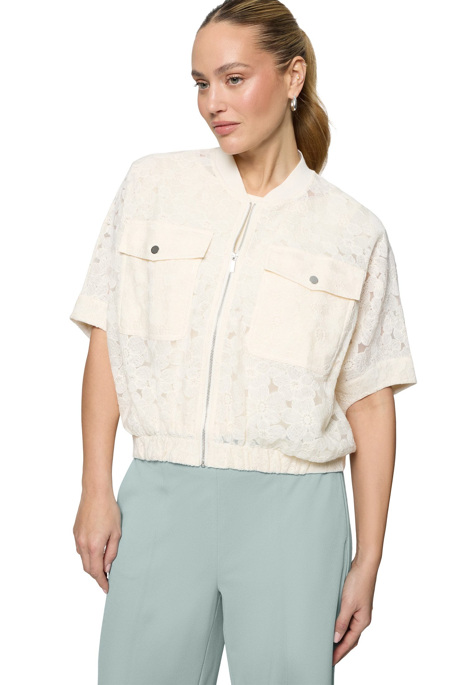 Zero Jackenblazer Damen kurzarm mit Taschen Spitze