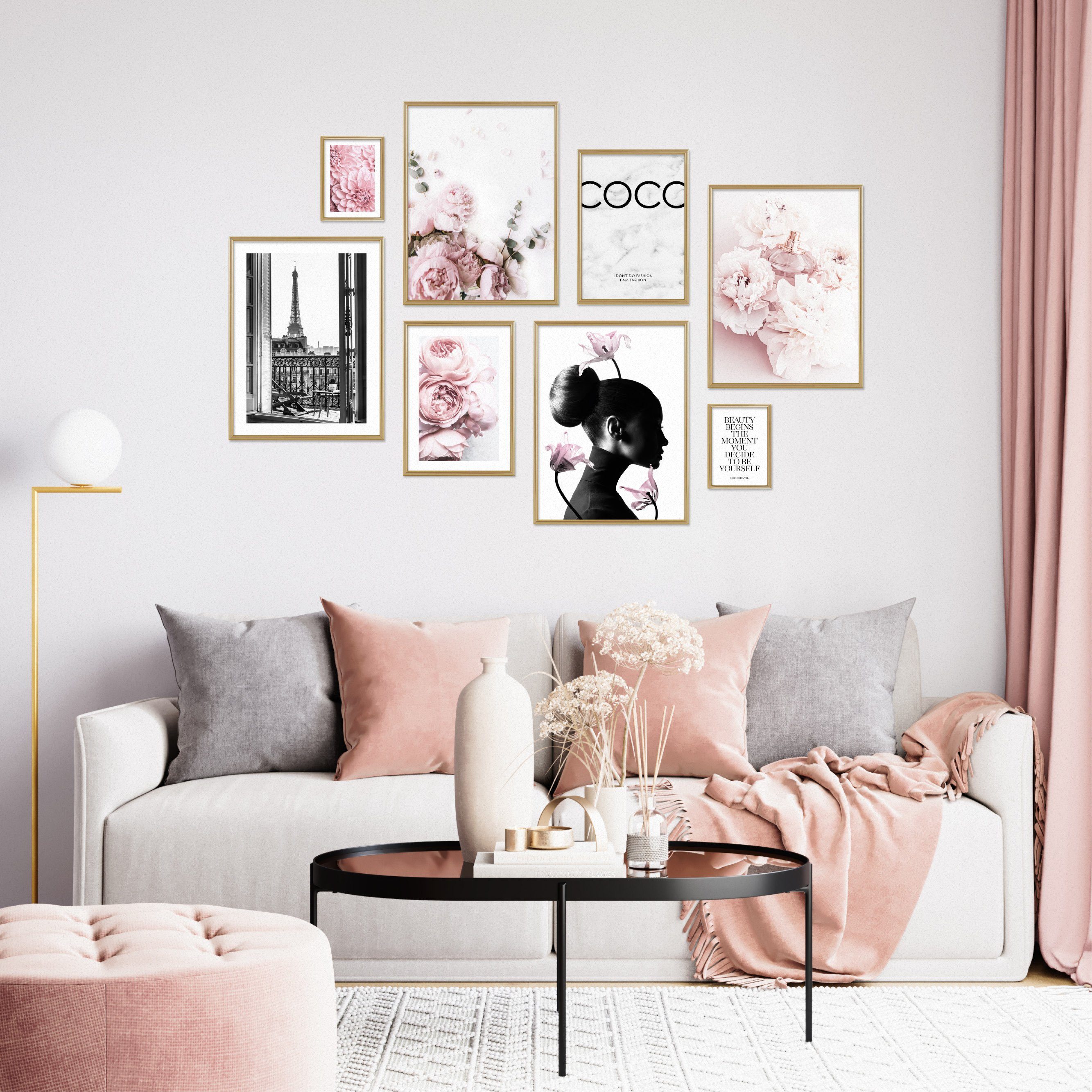 Wandbilder moderne Paris, Mode Poster rosa, Set COCO 8 / - / ARTFAVES
