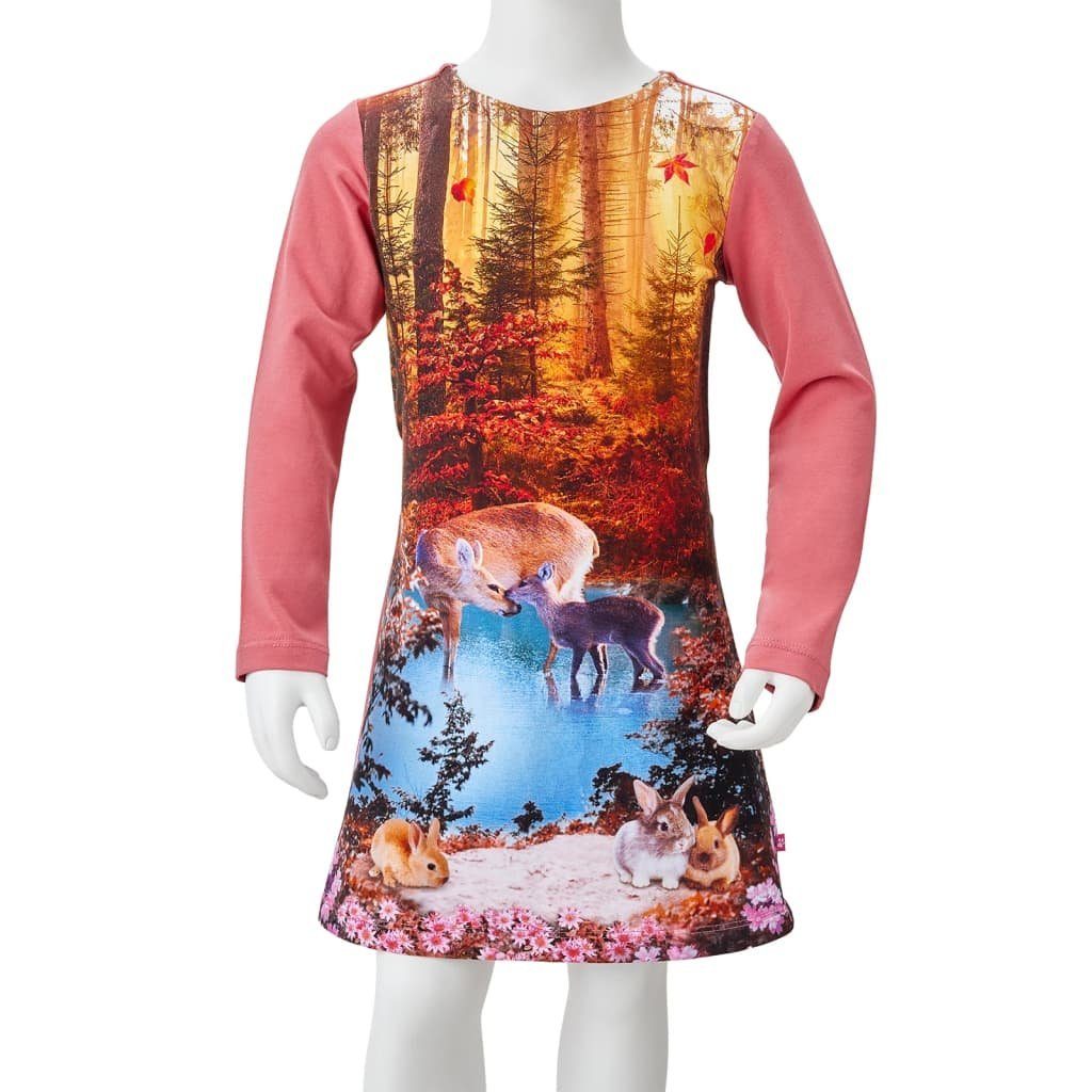 Kinderkleid Hirsch-Aufdruck A-Linien-Kleid mit Langen Altrosa Ärmeln 92 vidaXL
