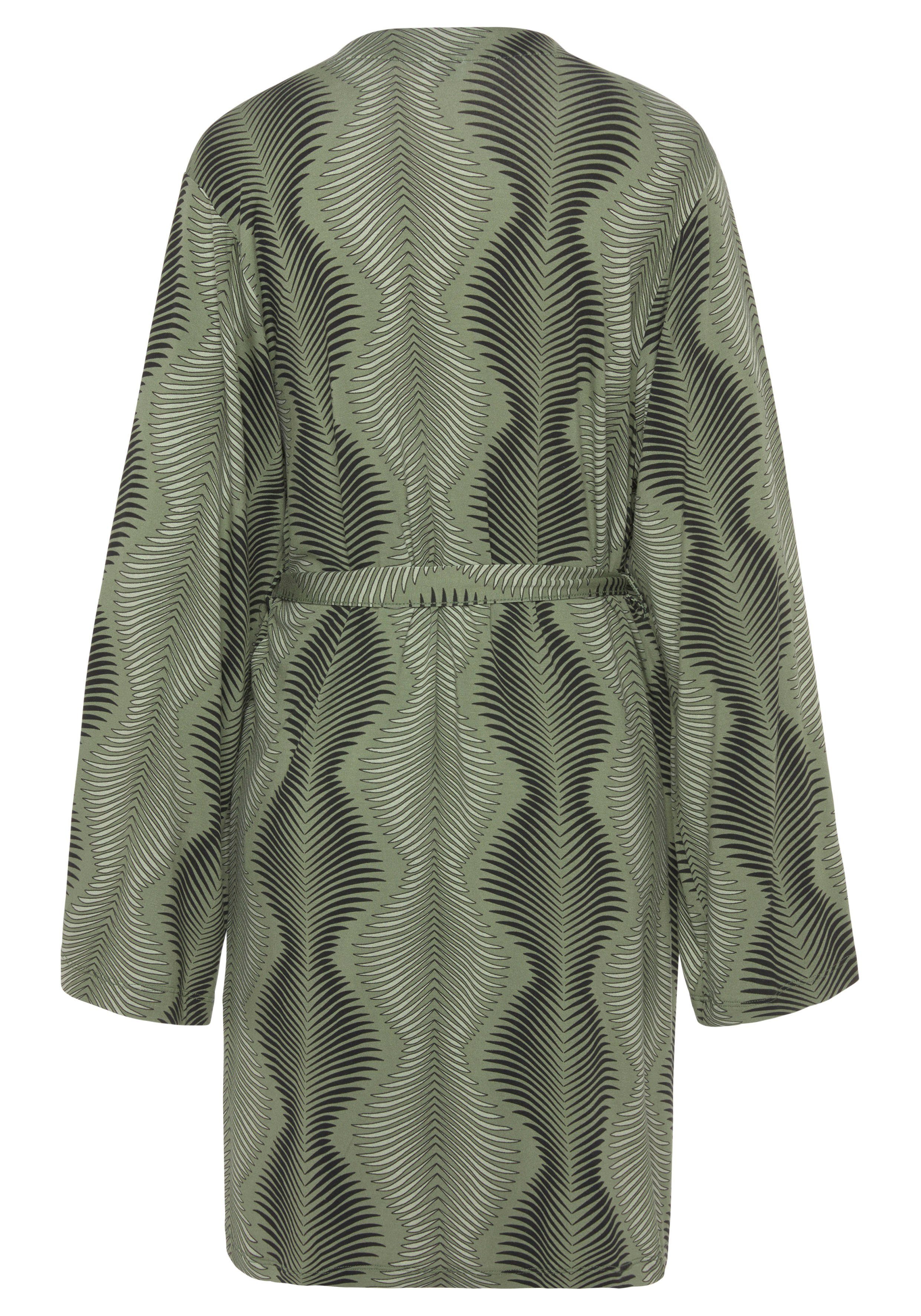 Allover-Druck Kurzform, Gürtel, mit Dunkelgrün Single-Jersey, bedruckt Kimono, graphischen Kimono-Kragen, LASCANA